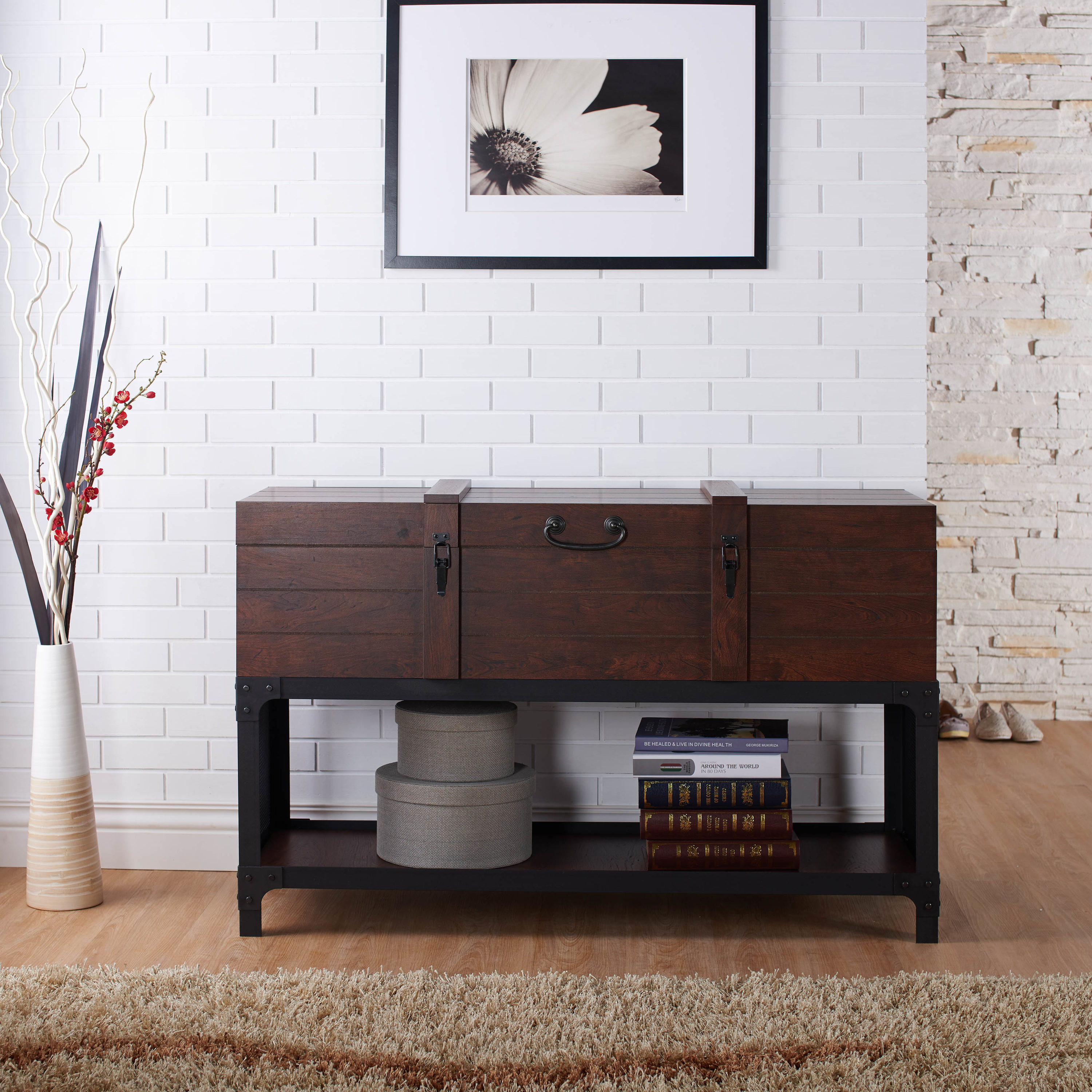 Furniture of America YNJ-1473C6 Dunstable Industrial Walnut Console Table
