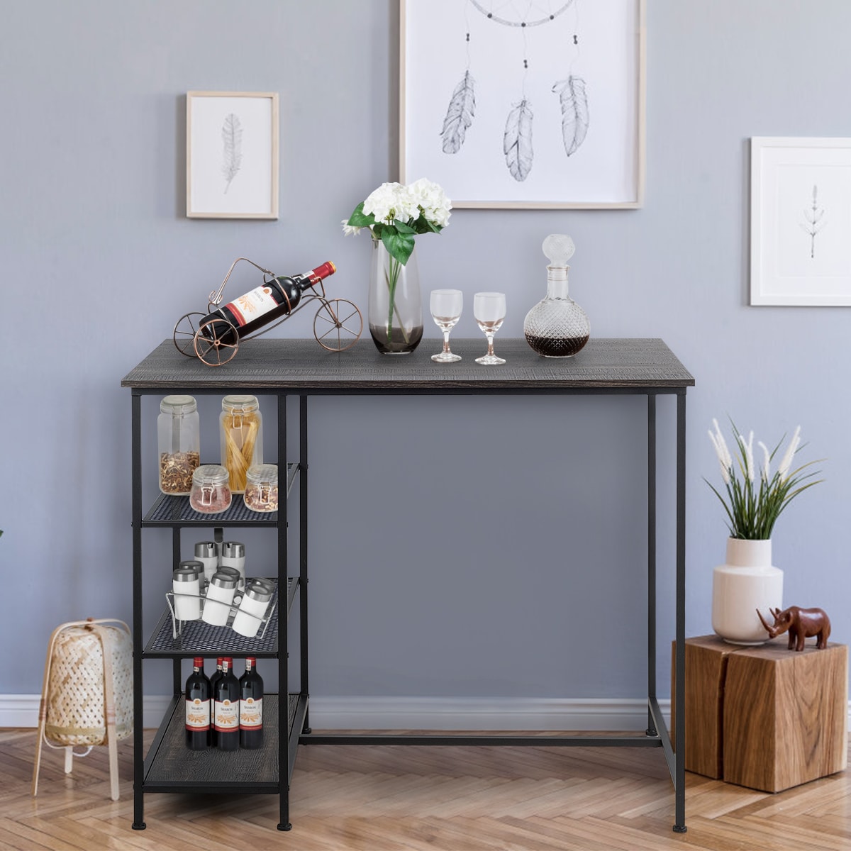 Costway HW62458 Black Contemporary/Modern Counter Table, MDF with Black Metal 43.5-in L x 35.5-in H