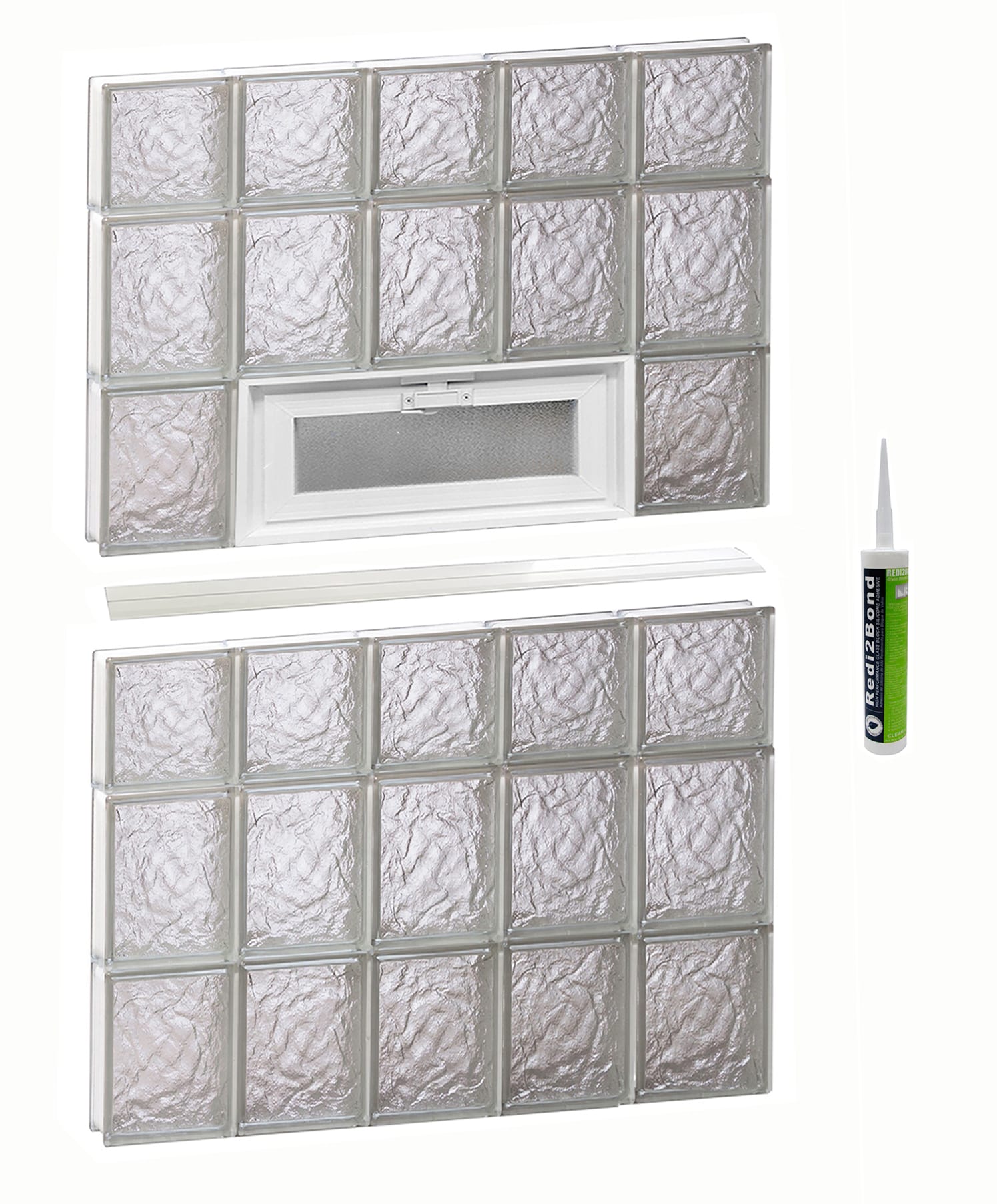 REDI2SET V3044IS Ice Glass 28-3/4-in x 42-1/2-in Frameless Replacement Vented Glass Block Window