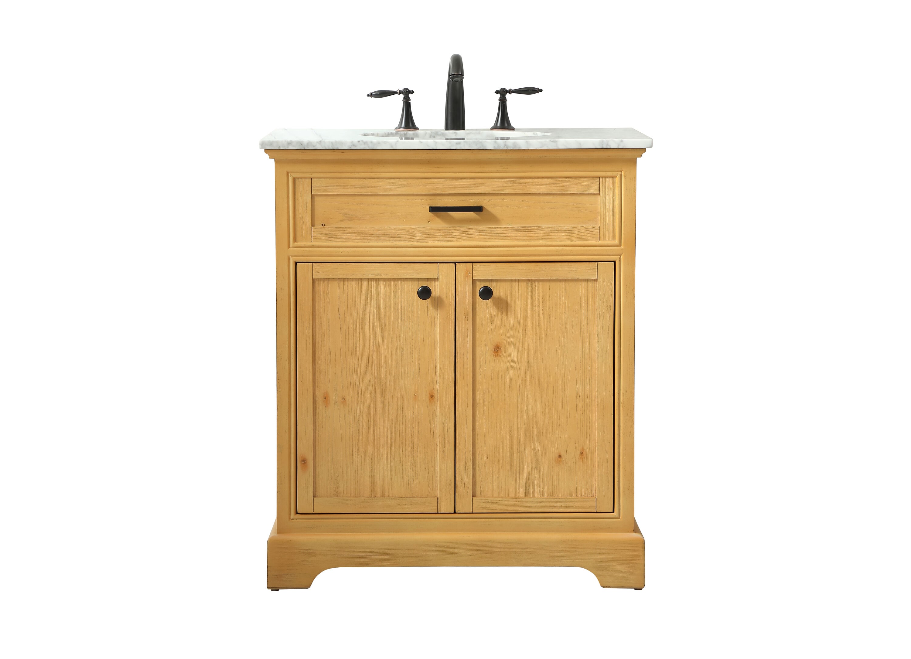 Elegant Decor HF45090NW Home Furnishing 30-in Natural Wood Single Sink Bathroom Vanity with Carrarawhite Marble Top