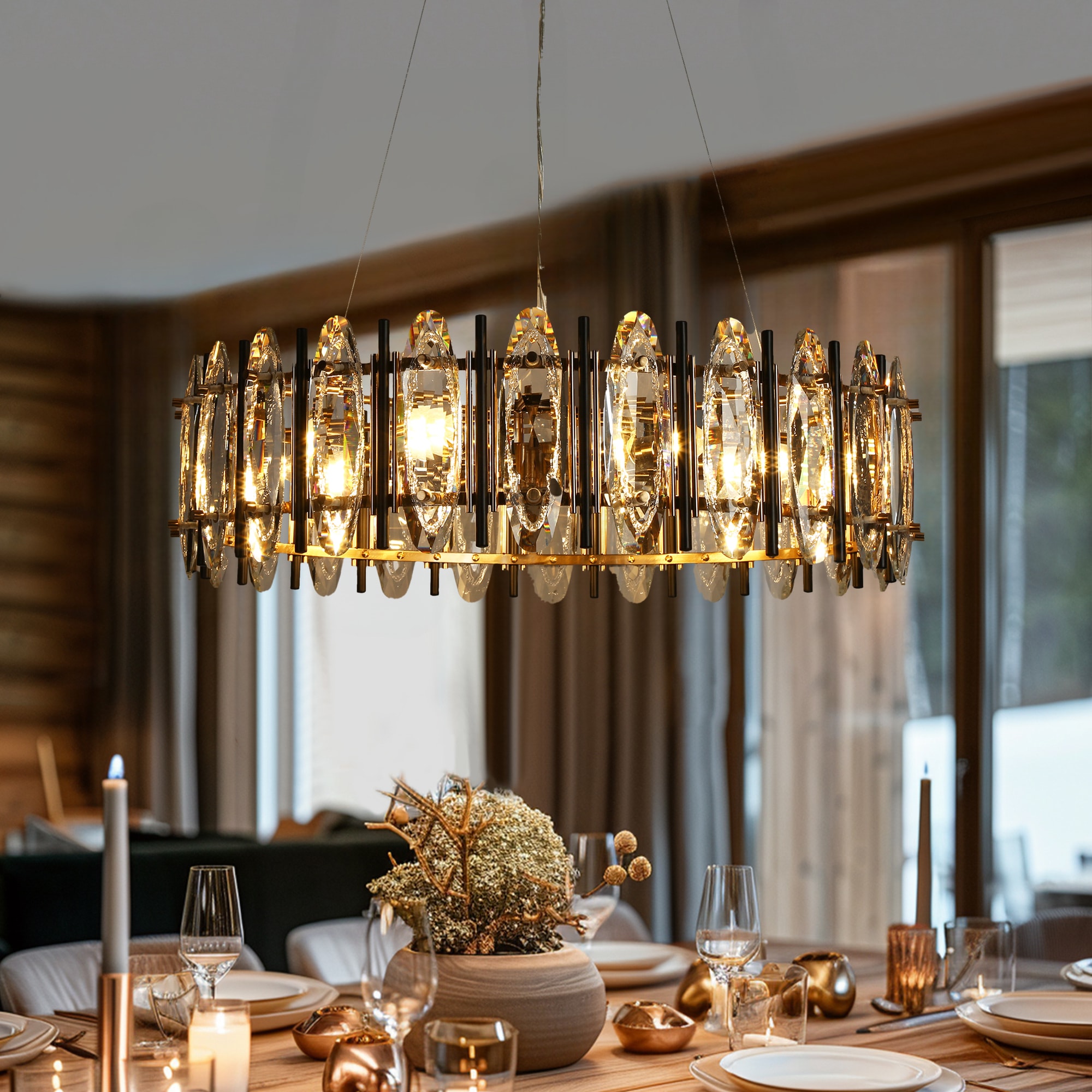 LNC HA05118 Noctiflorous 6 -Light Polished Gold Modern/contemporary Crystal For Use in Bedrooms, Dining Rooms, Foyers, Kitchens, Living Rooms Chandelier