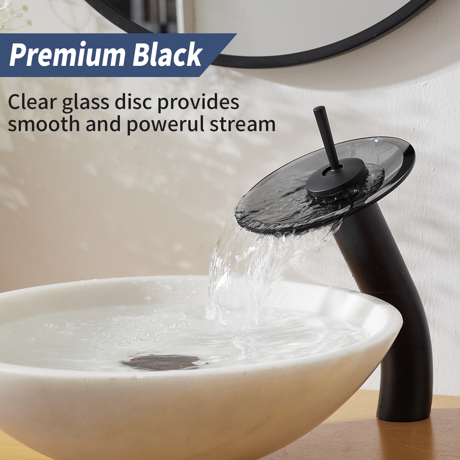 Matte Black Stainless Steel Waterfall Vessel Sink Faucet