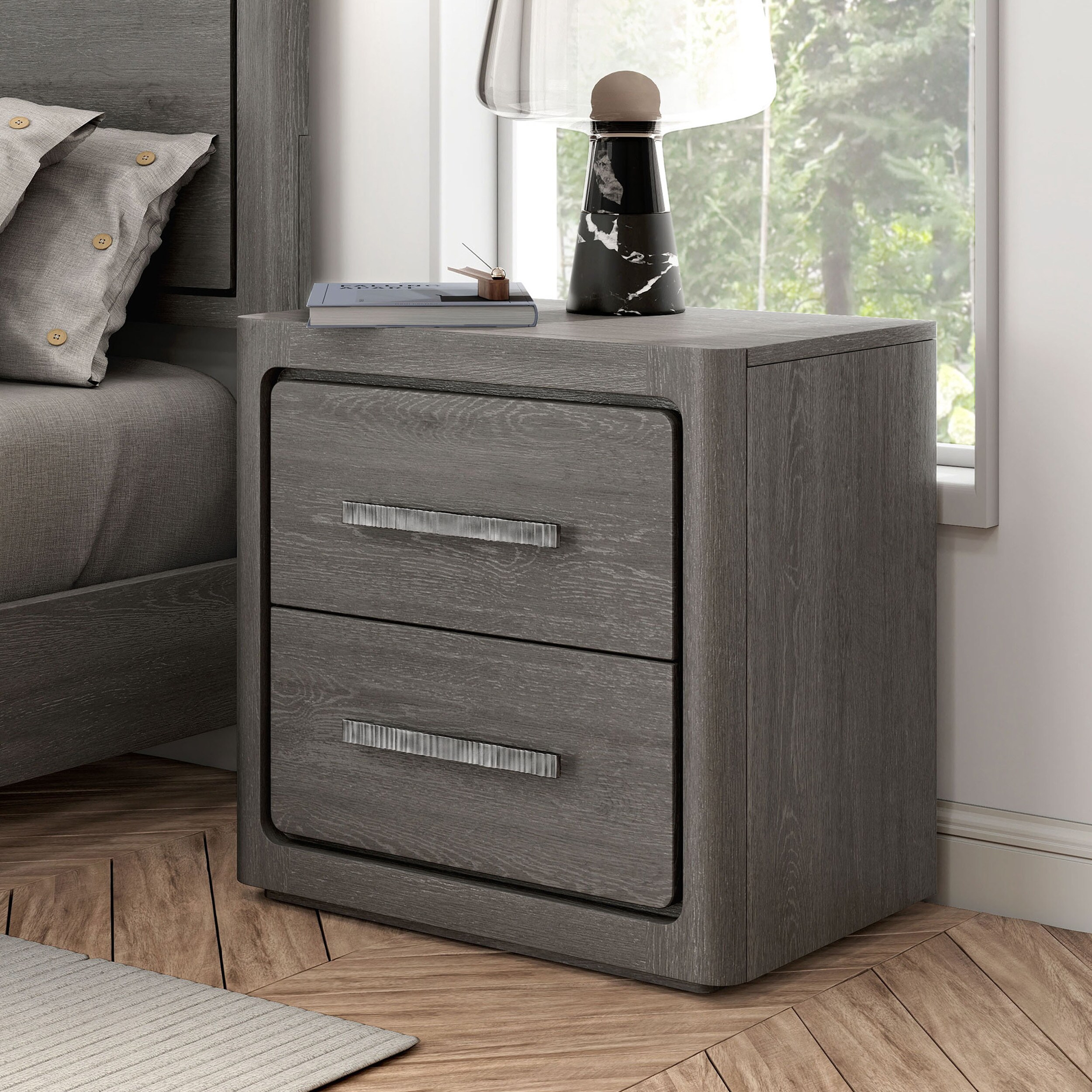 Furniture of America IDF-70100GY-N Rally Gray Rubberwood Nightstand