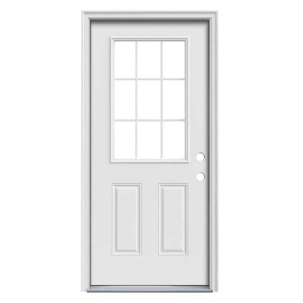 Therma-Tru Benchmark Doors 32-in x 80-in Steel Half Lite Left-Hand Inswing Ready To Paint Prehung Single Front Door with Brickmould Insulating Core -  10087811