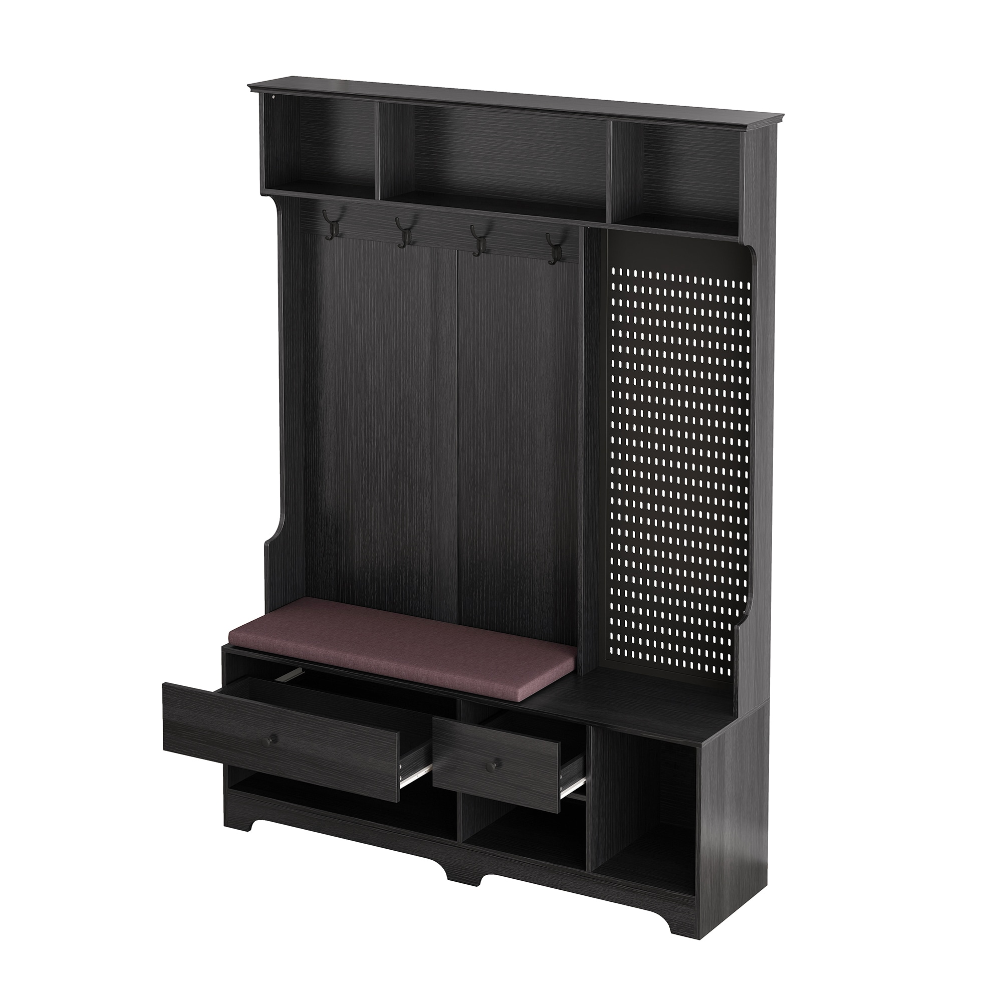 SINOFURN SYB930039BK Modern 57.5-in Black Wood Hall Tree