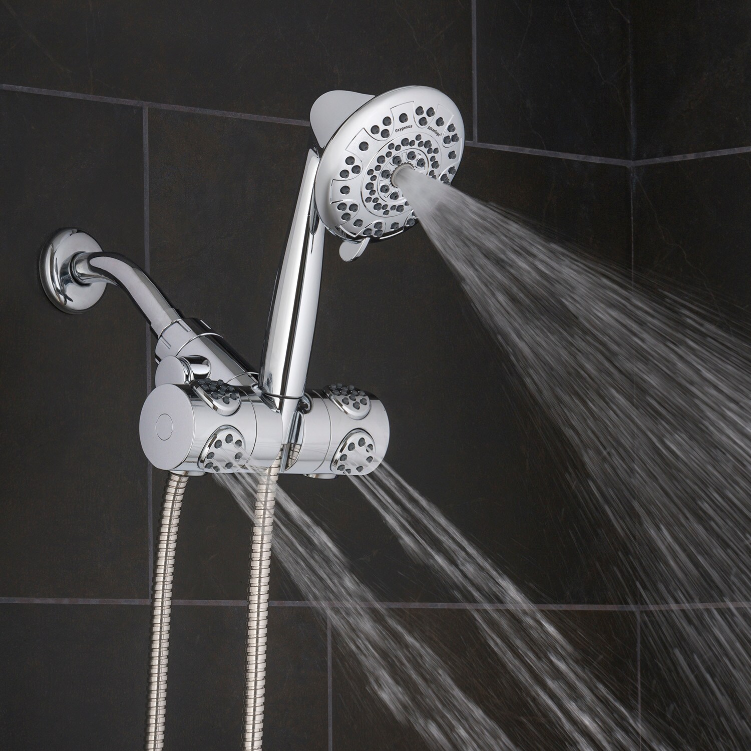 Spin Advantage Chrome Dual Head Wall Mounted Shower