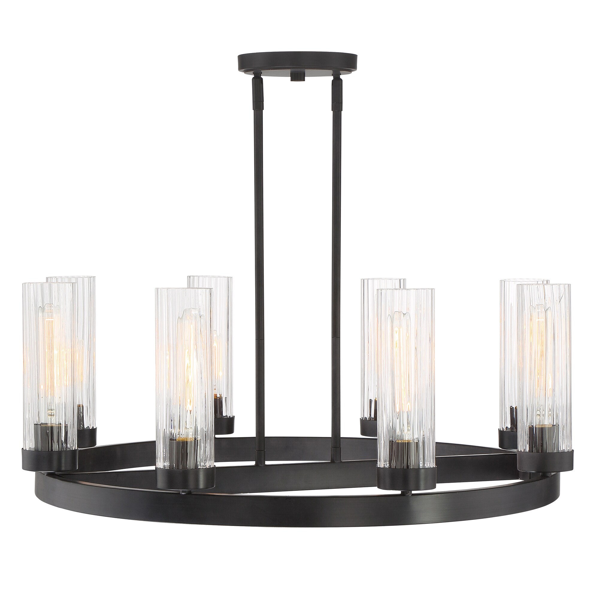 Braden Iron Graphite 8-Light Industrial Chic Chandelier with Clear Ribbed Glass
