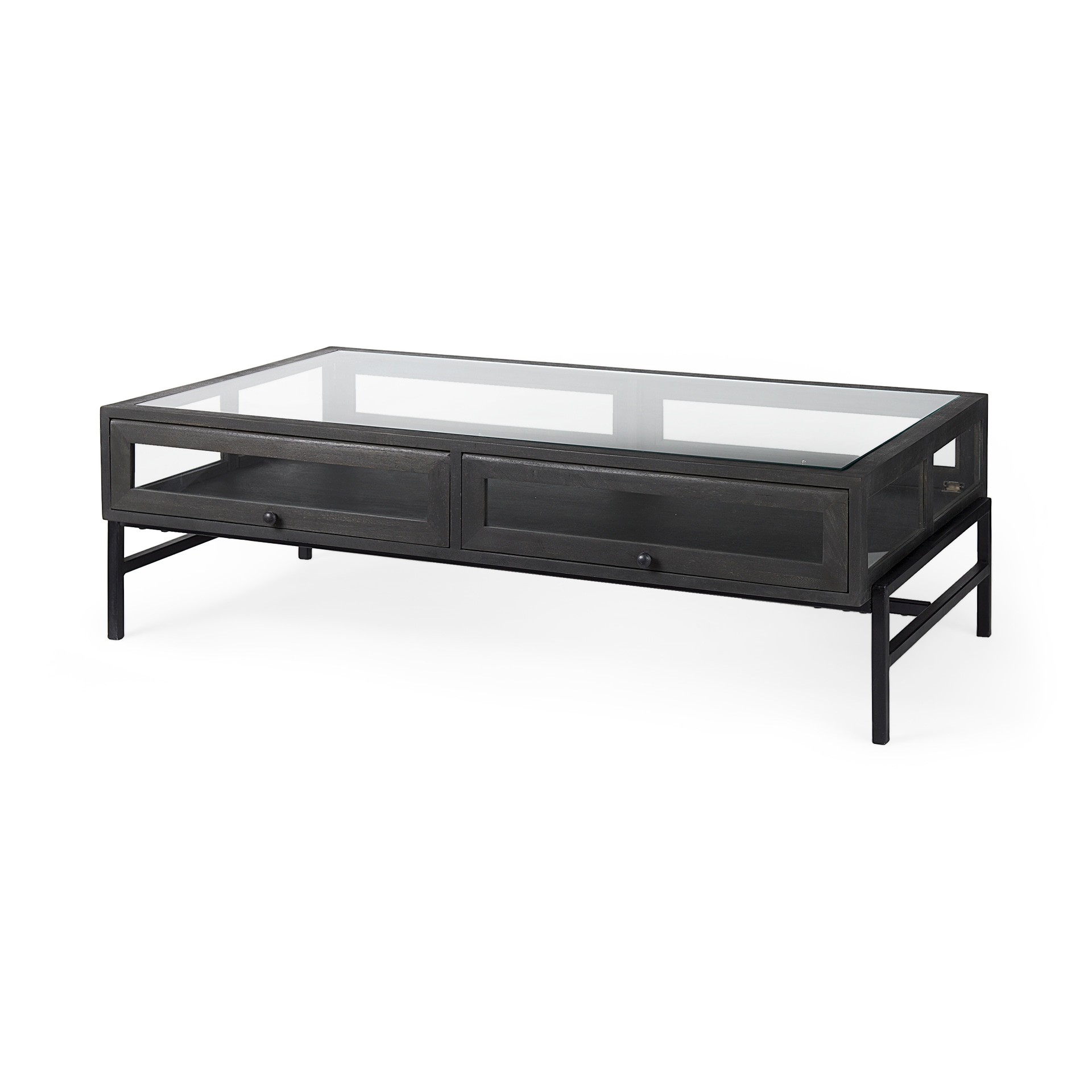 Mercana 69746 Glass Rustic Coffee Table with Storage