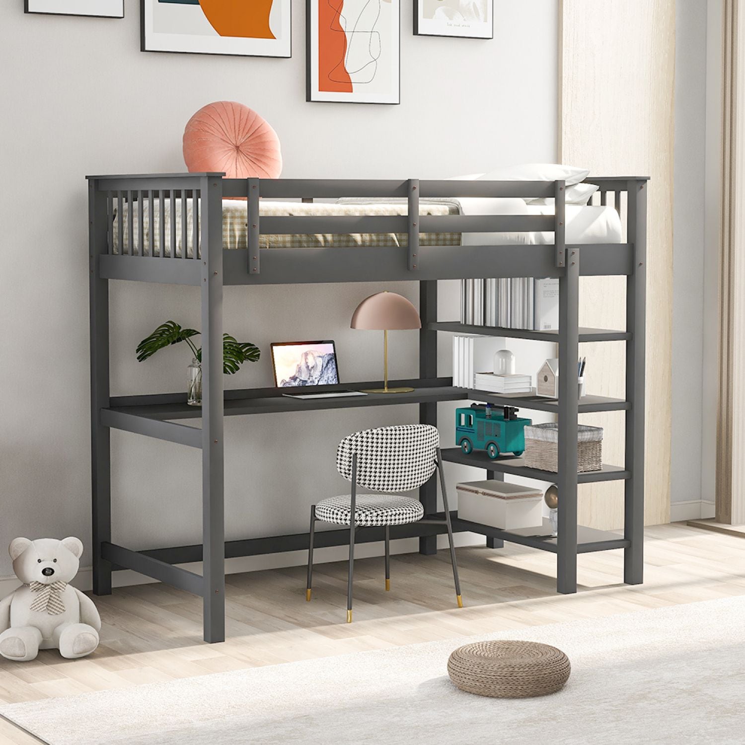 JASMODER SM000245AAE-1 Gray Twin Composite Platform Bed with Storage