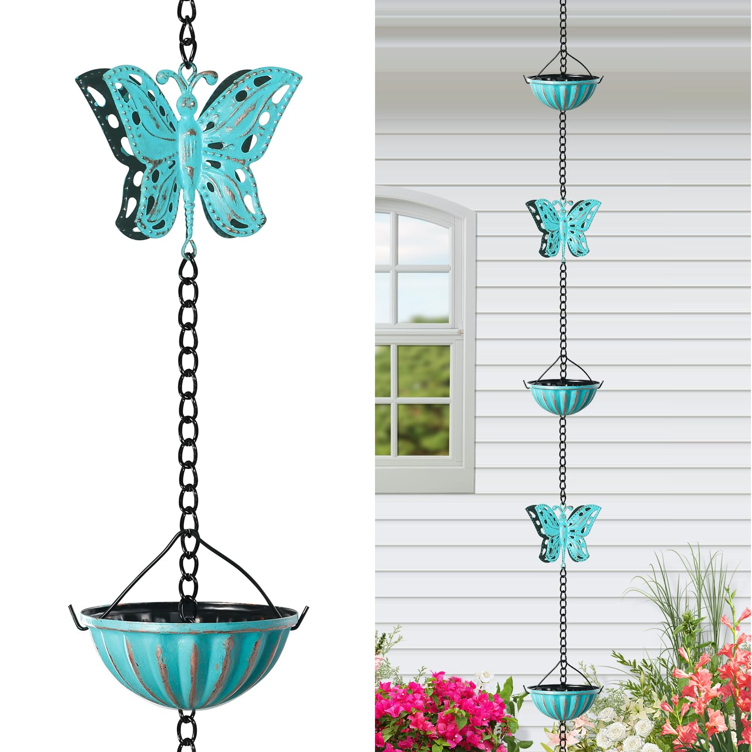 Afoxsos  Butterfly Rain Chain Gutter Downspout Catcher Decorative Garden Rain Cups Chime 8 1 2 Feet Long durable home and garden accessory