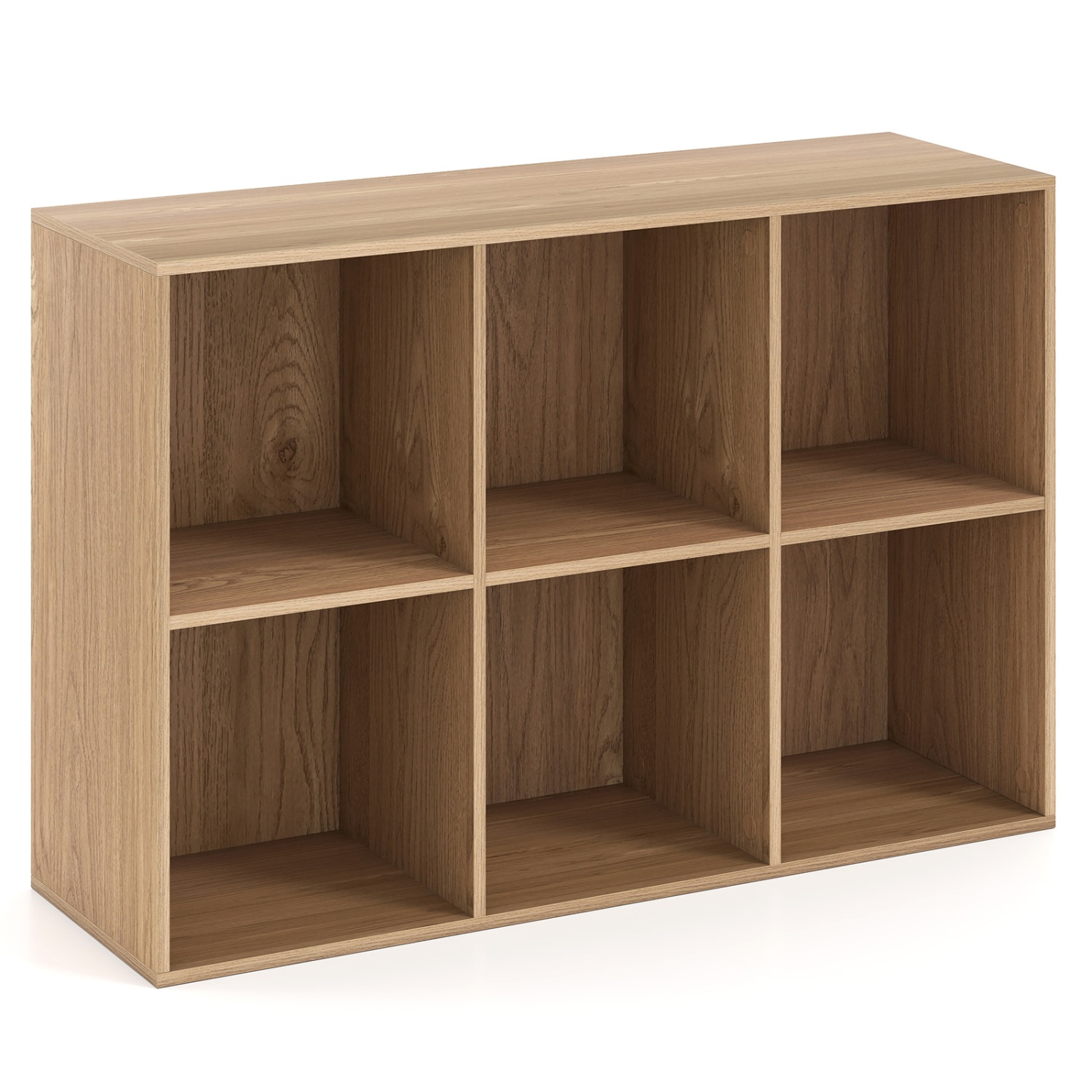 Slickblue Modern White/Natural/Black Cube Storage Bookcase with 6 Cube Shelves for Living Room Bedroom Home Office Reading Nook or Entryway