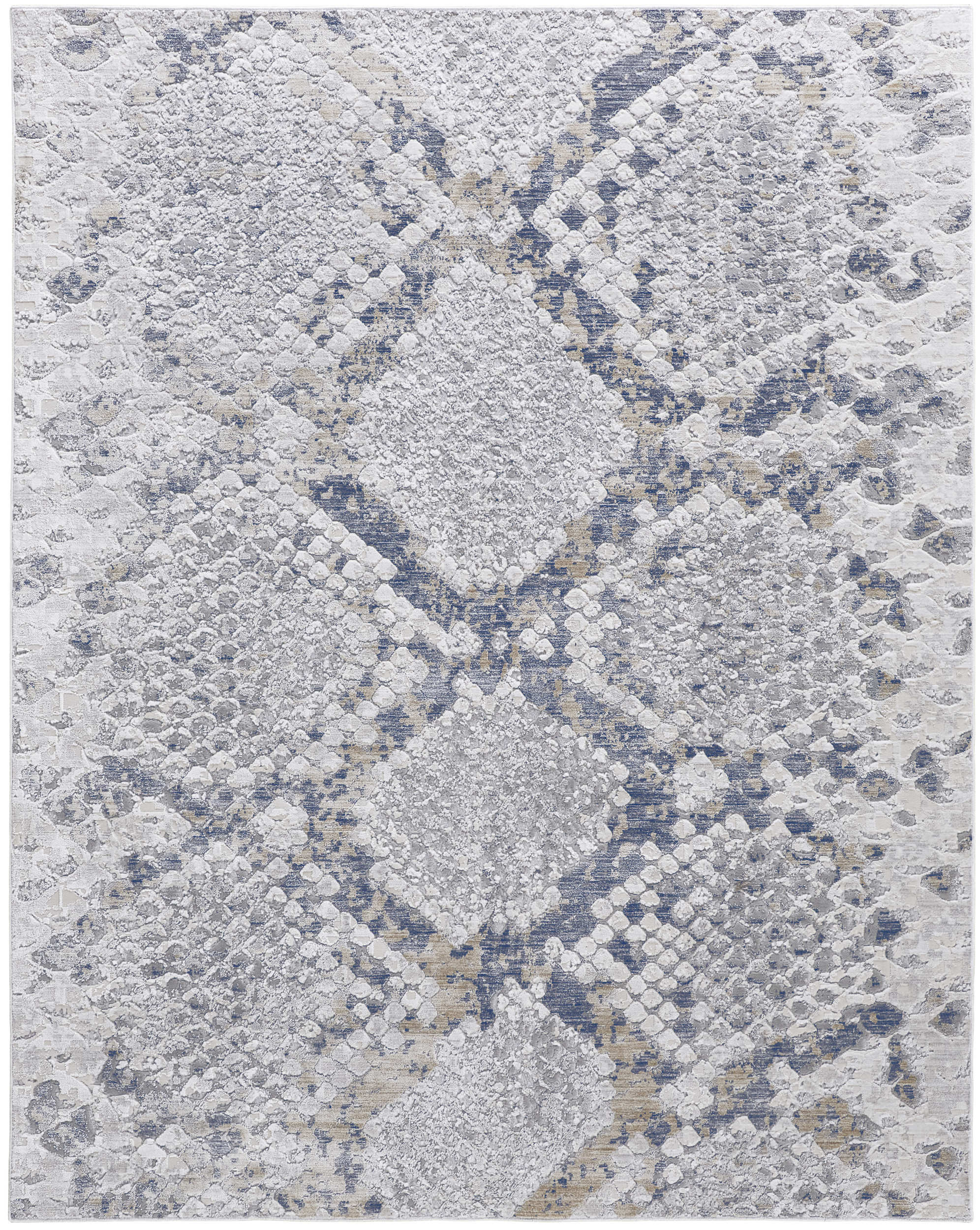 Gray and Blue Abstract Synthetic 12' x 15' Area Rug