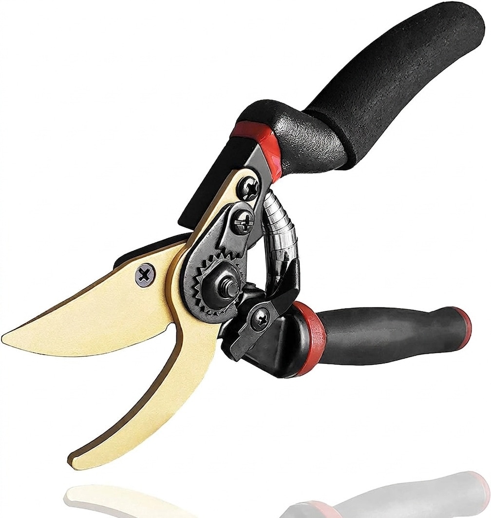 Justincity 8 Point 5 Inch Professional Rotating Bypass Pruning Shears Heavy Duty SK5 Titanium Coated Blade Soft Cushion Grip Handle Shock #L05JT09058
