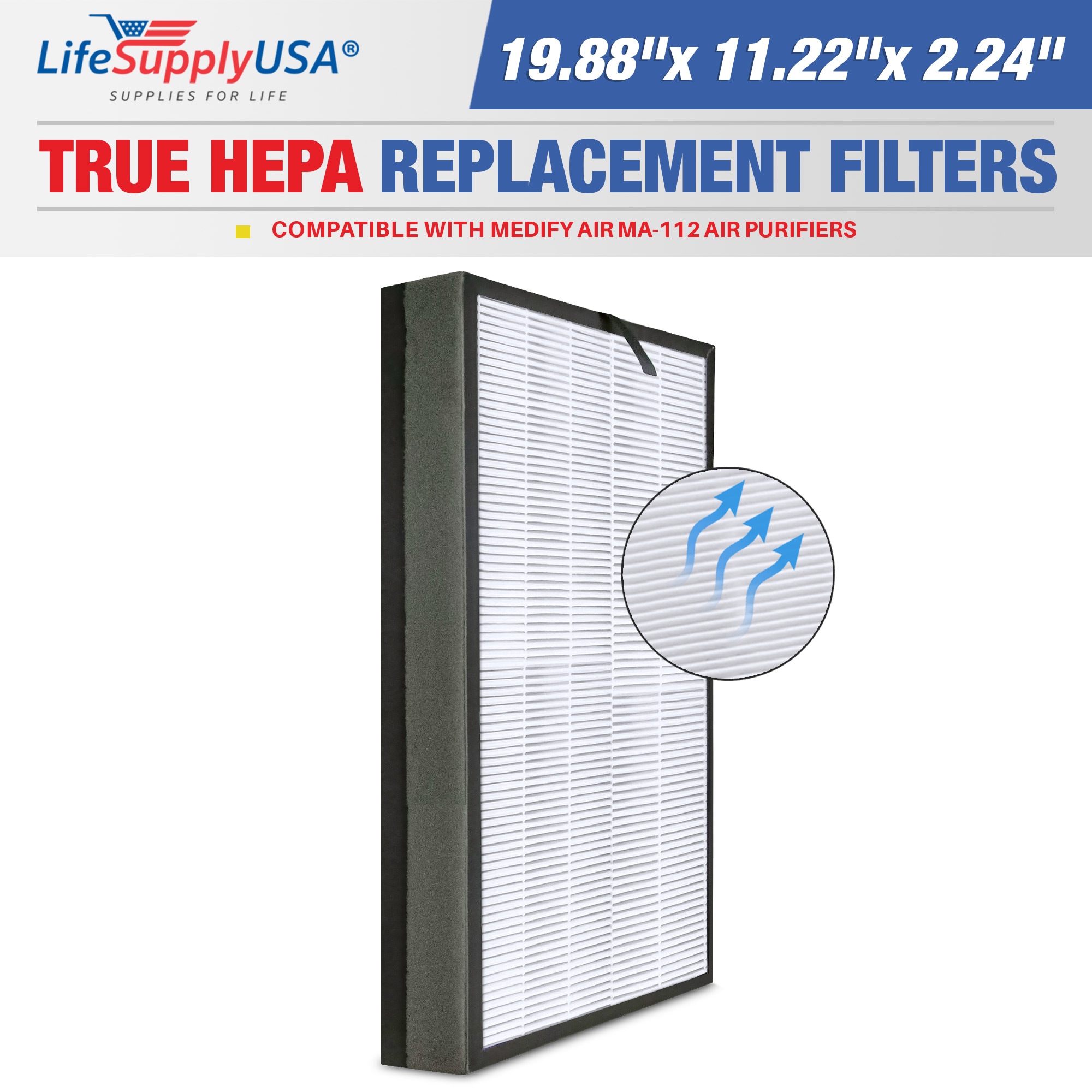LifeSupplyUSA ER810-HD 11.22-Inches W x 2.24-Inches H x 19.88-Inches L Medify Air MA-112 True HEPA Air Purifier Filter