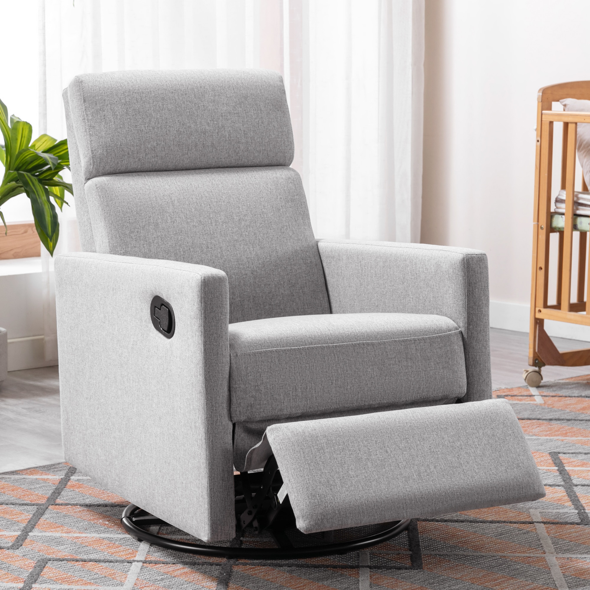 ModernLuxe L3P-PP297876AAE Modern Upholstered Rocker Nursery Chair Plush Seating Glider Swivel Recliner Chair Gray