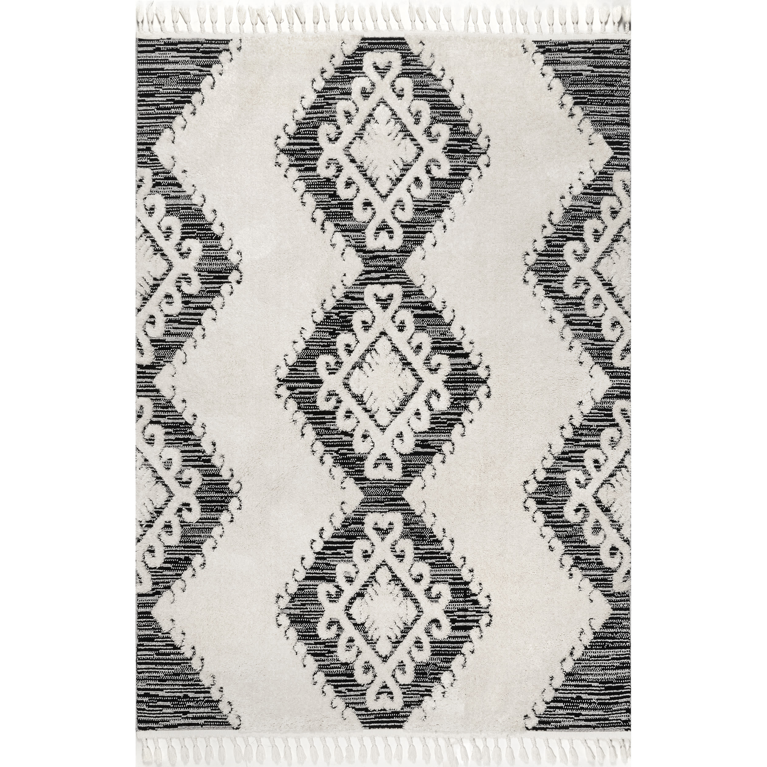 Contemporary Gray Geometric 4' x 6' Shag Area Rug