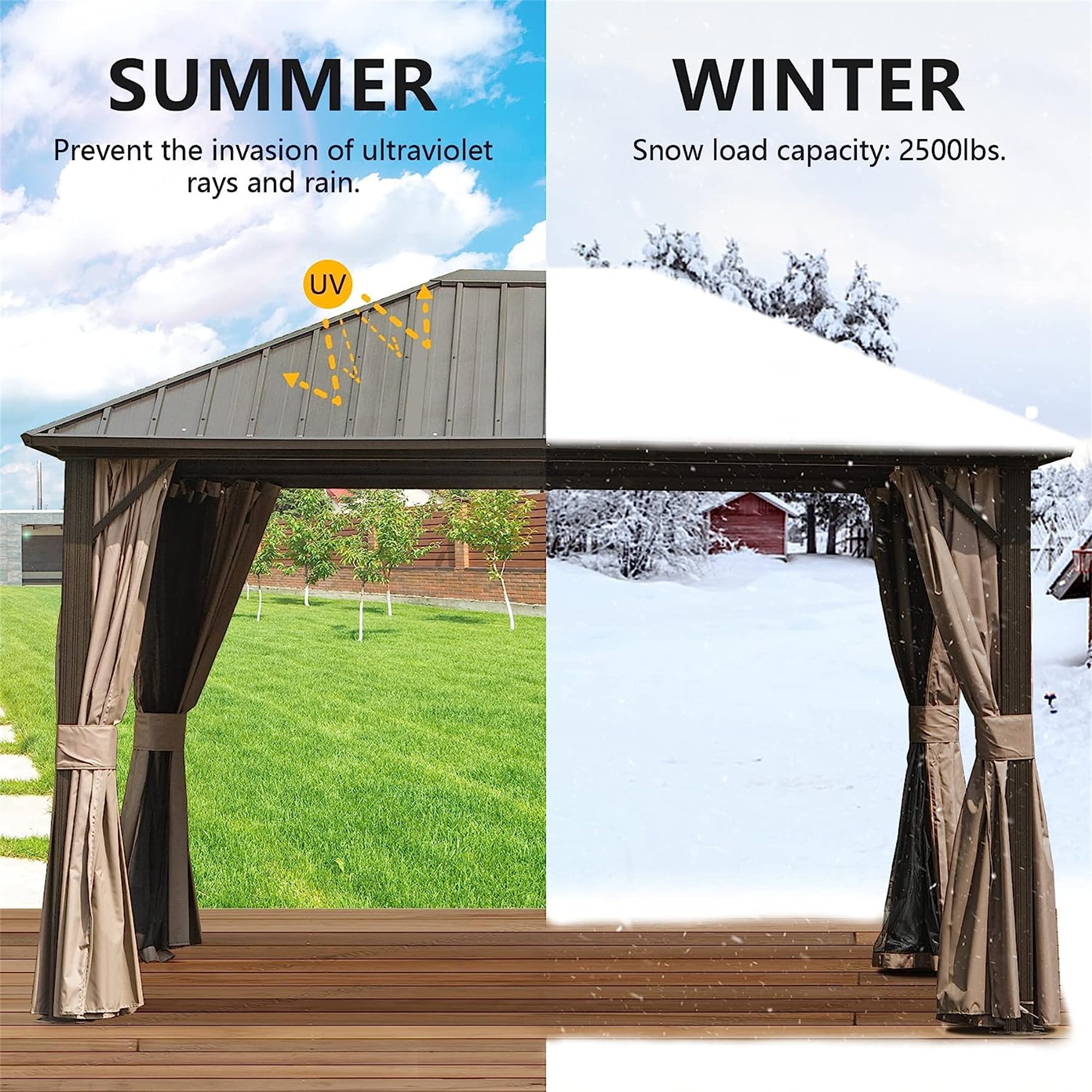 BABOOM 11.9-ft x 9.7-ft Outdoor Galvanized Steel Roof Gazebo Dark Brown ...