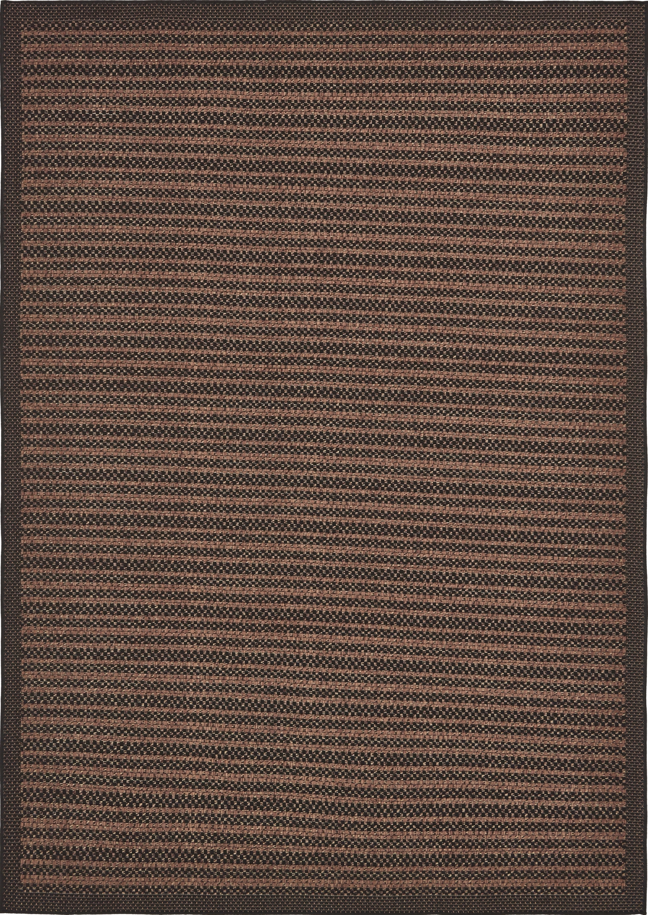 Unique Loom 3135597 Checkered Outdoor 8 x 11 (ft) Loomed Polypropylene Black/Brown Rectangular Indoor/Outdoor Stripe Area rug