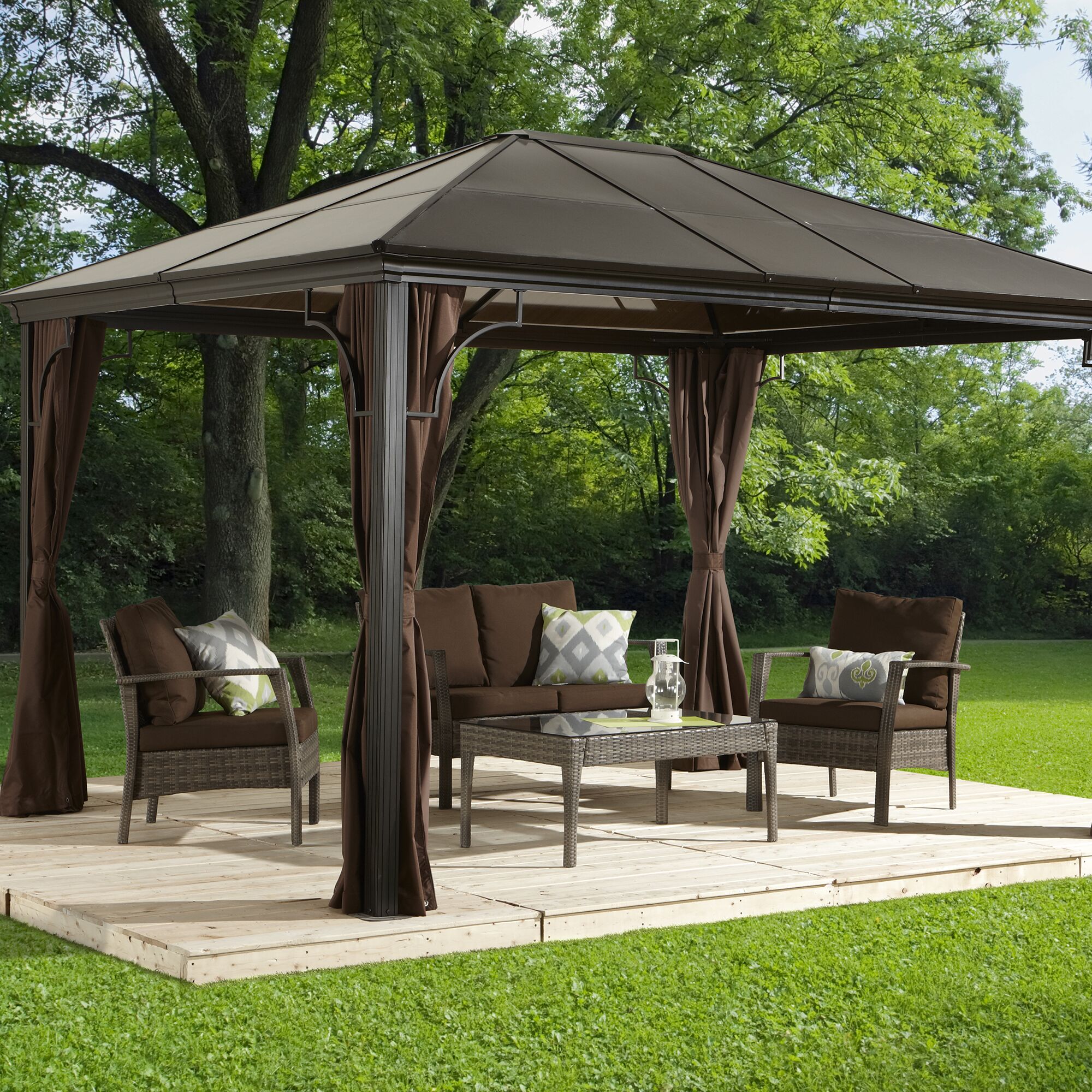 Sojag 10-ft x 12-ft Sumatra Brown Metal Rectangle Screened Gazebo in ...