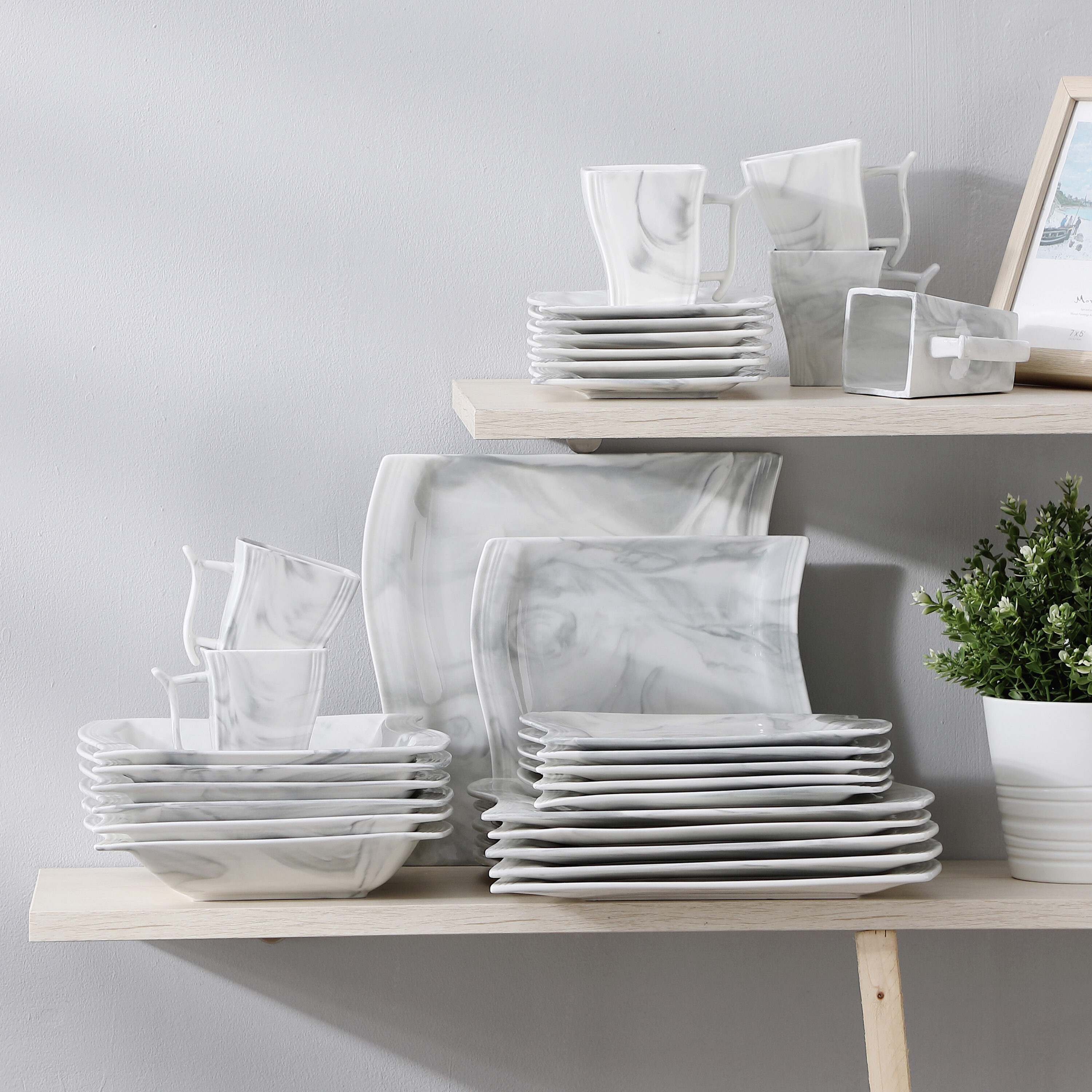 MALACASA 30-Piece Gray Porcelain Dinnerware in the Dinnerware department at