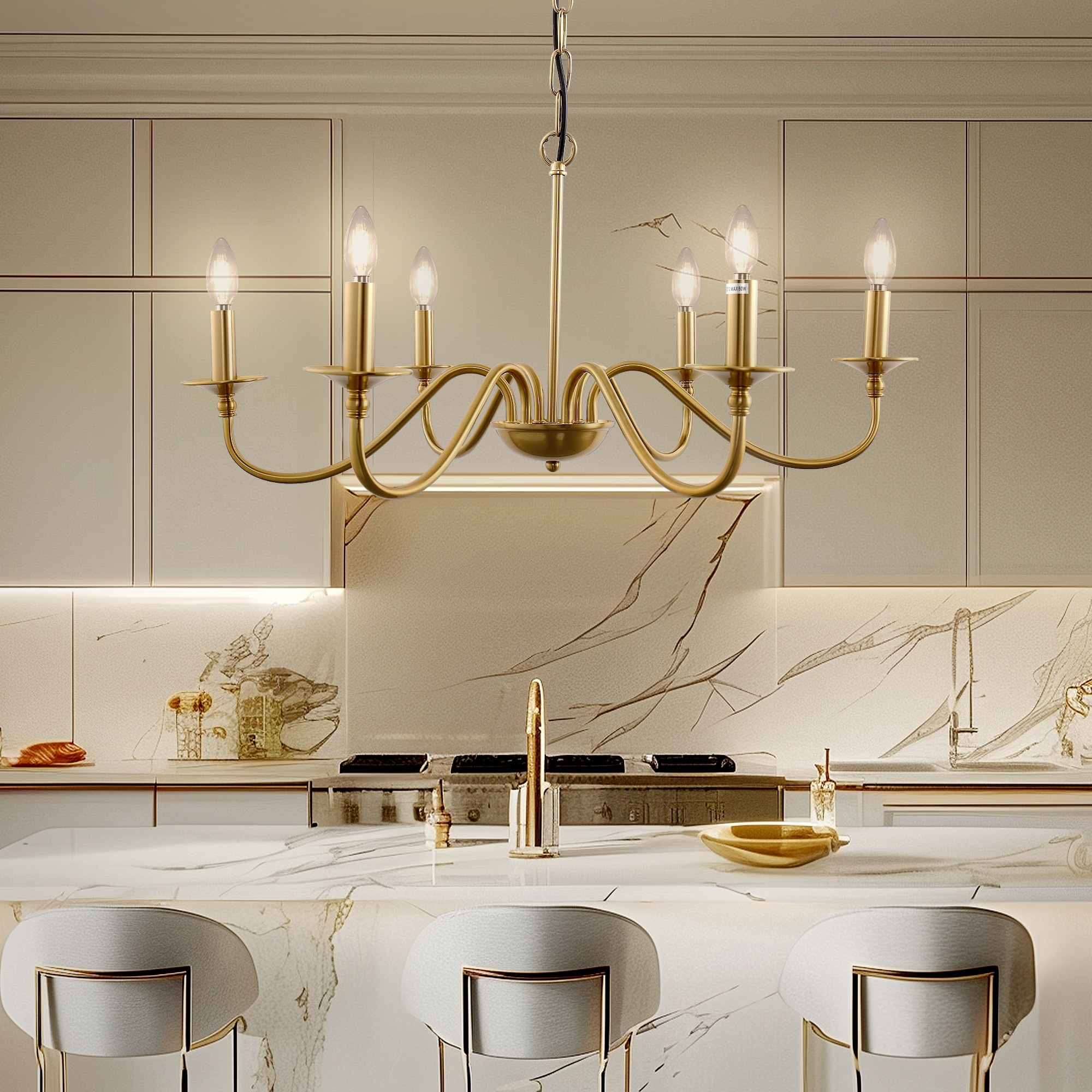 YANSUN L-DZ110 6 -Light Gold Farmhouse For Use in Bedrooms, Dining Rooms, Foyers, Kitchens, Living Rooms Chandelier