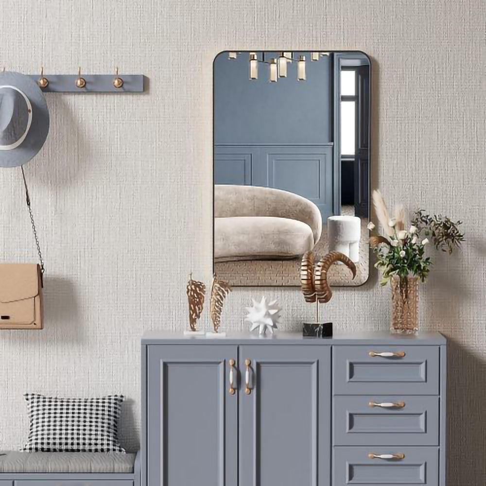 HomLux 24x36 Inch Black Metal Framed Rectangular Bathroom Mirror with Anti Rust Aluminum Alloy Frame and Shatterproof HD Glass