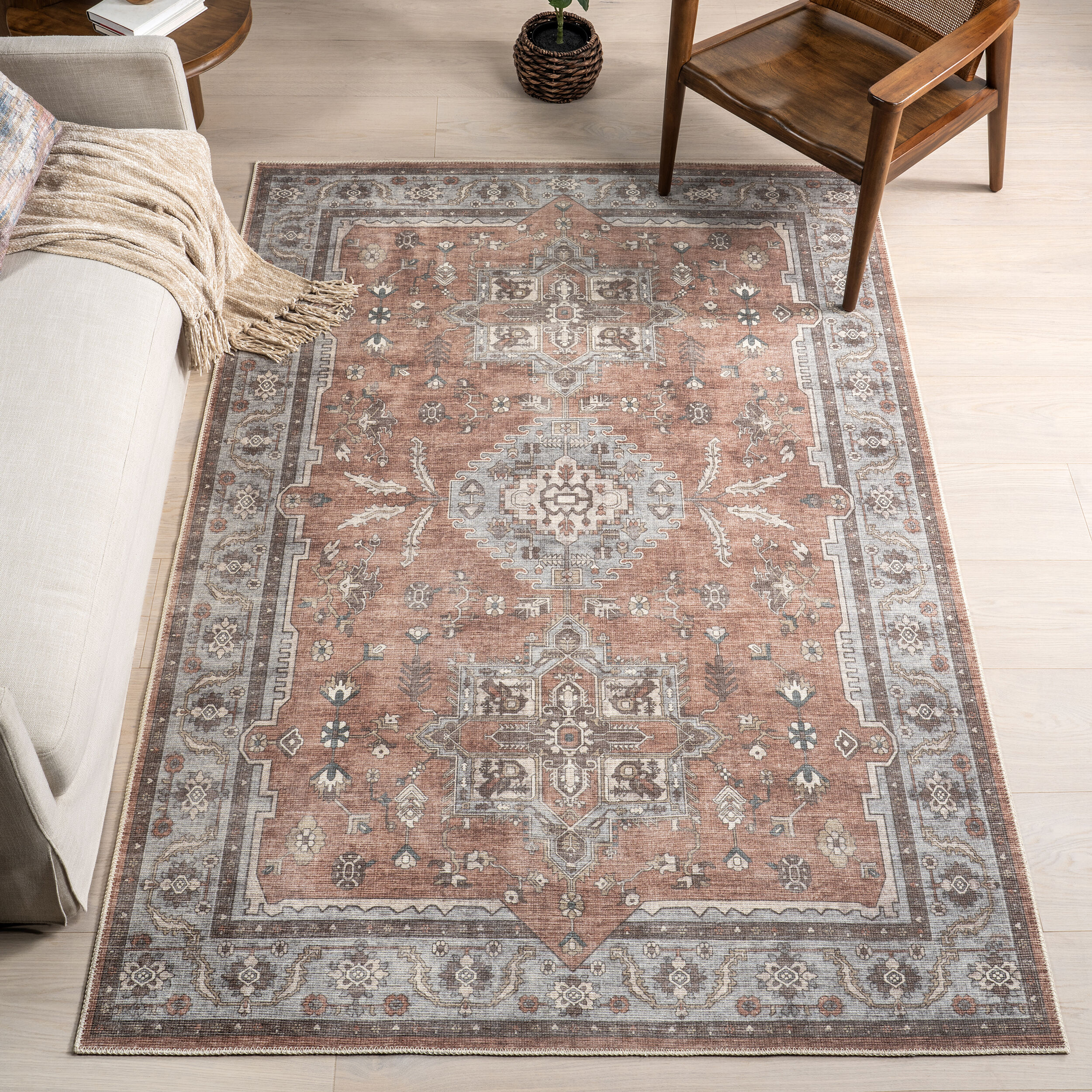 nuLOOM 200ATBS06A-508 Green Haven Collection Daleyza Recycled Cotton Machine Washable 5ft. x 8ft. Rust Area Rug