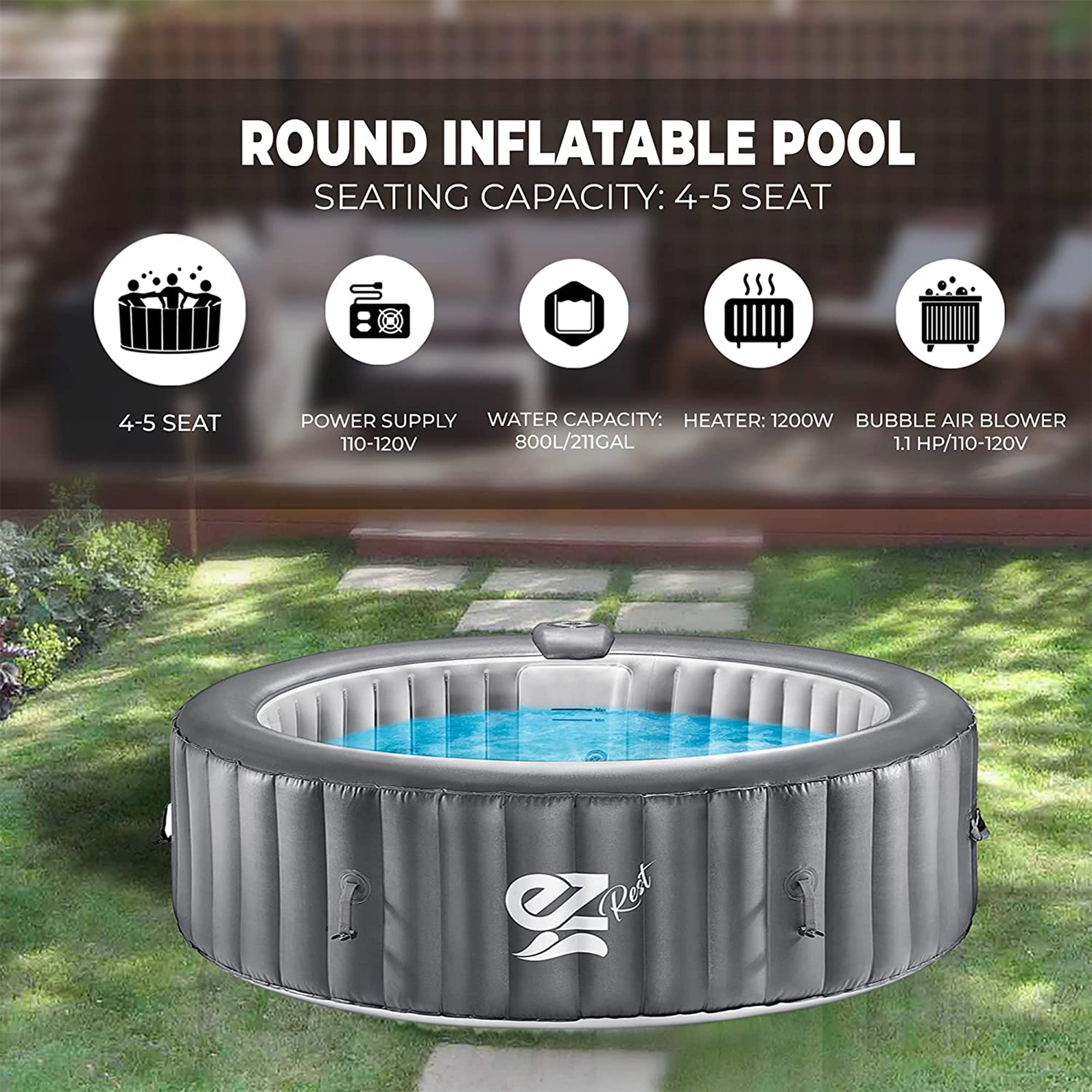 SereneLife 82-in x 25-in 5-Person Inflatable Round Hot Tub at Lowes.com