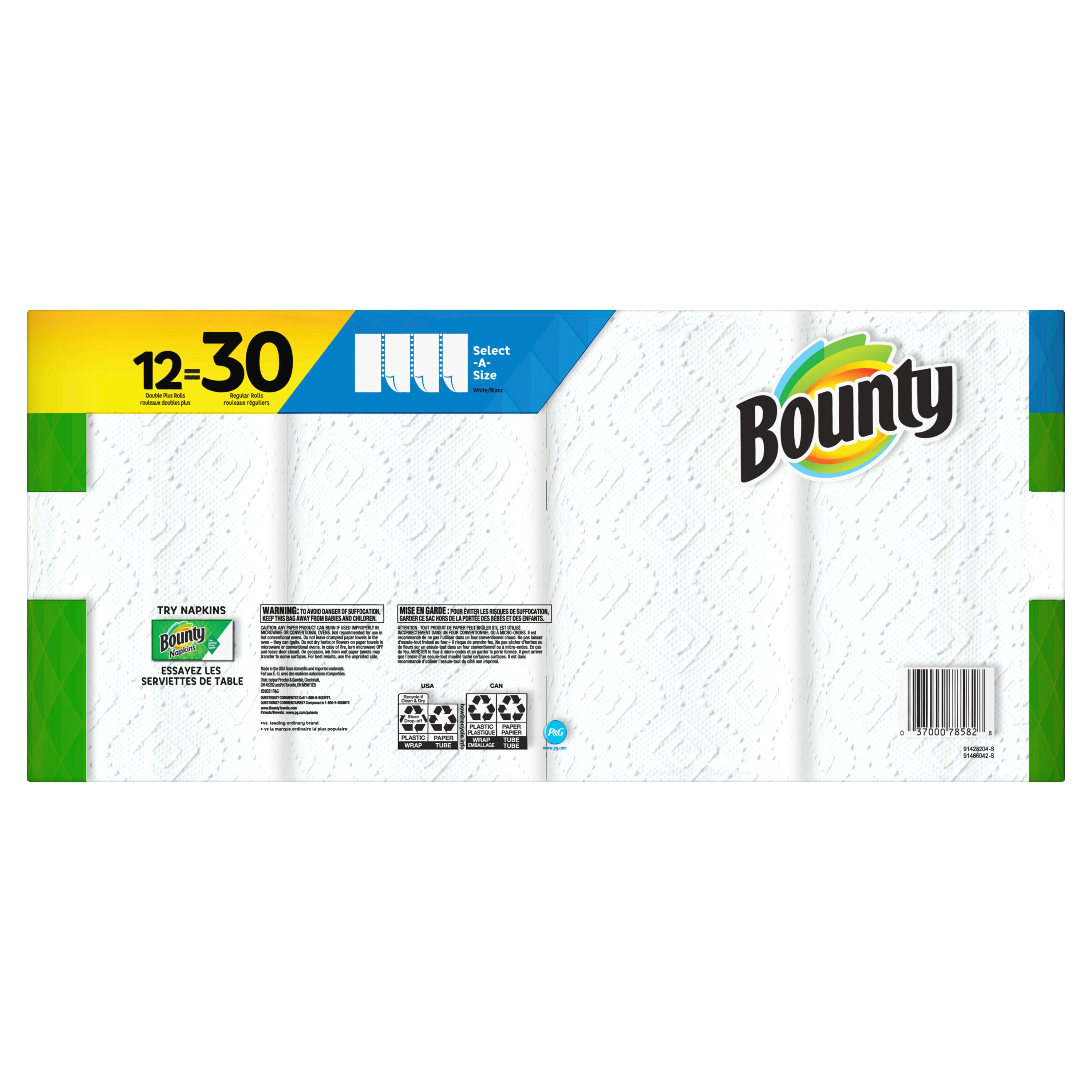 Bounty Select-A-Size Paper Towels, White, 2 Double Plus Rolls = 5 Regular  Rolls