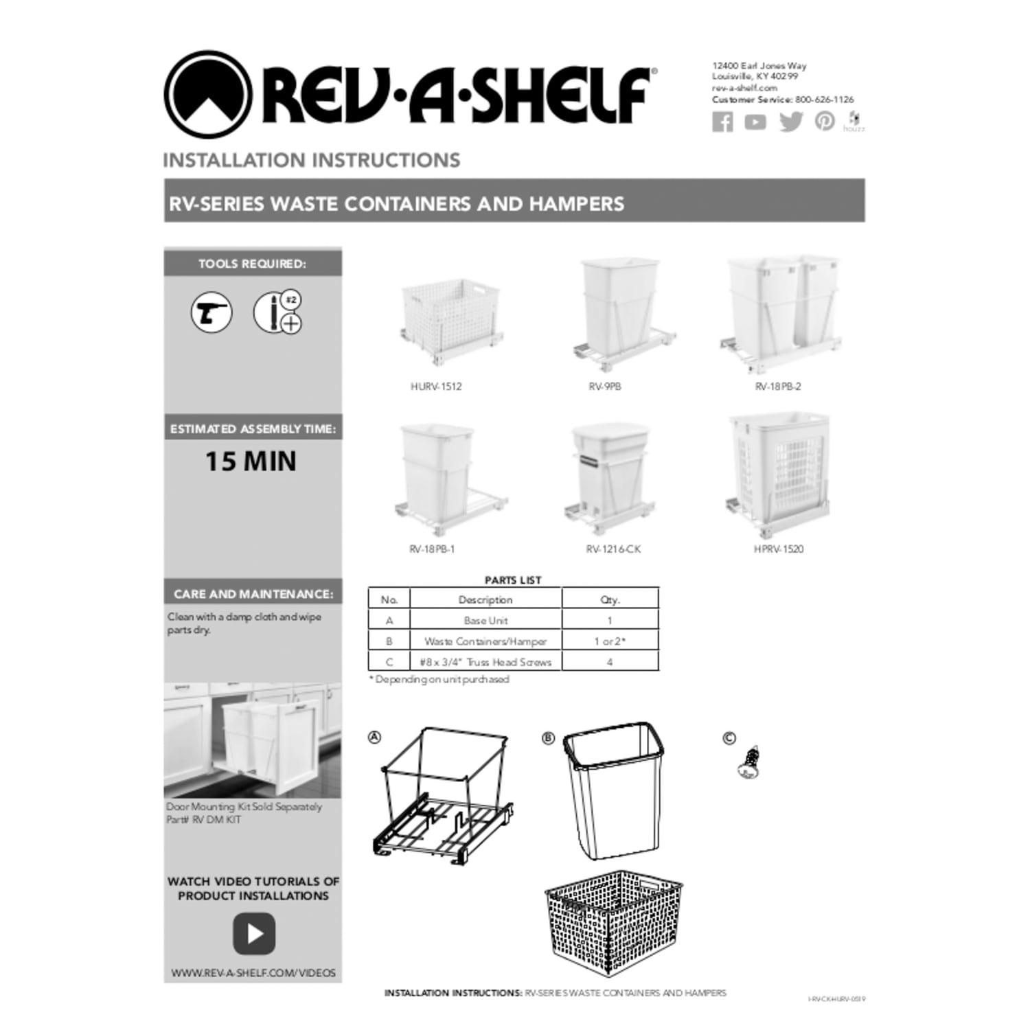 Rev-A-Shelf - 6232-20-11-52 - 20 Door Storage Bins Set (White)