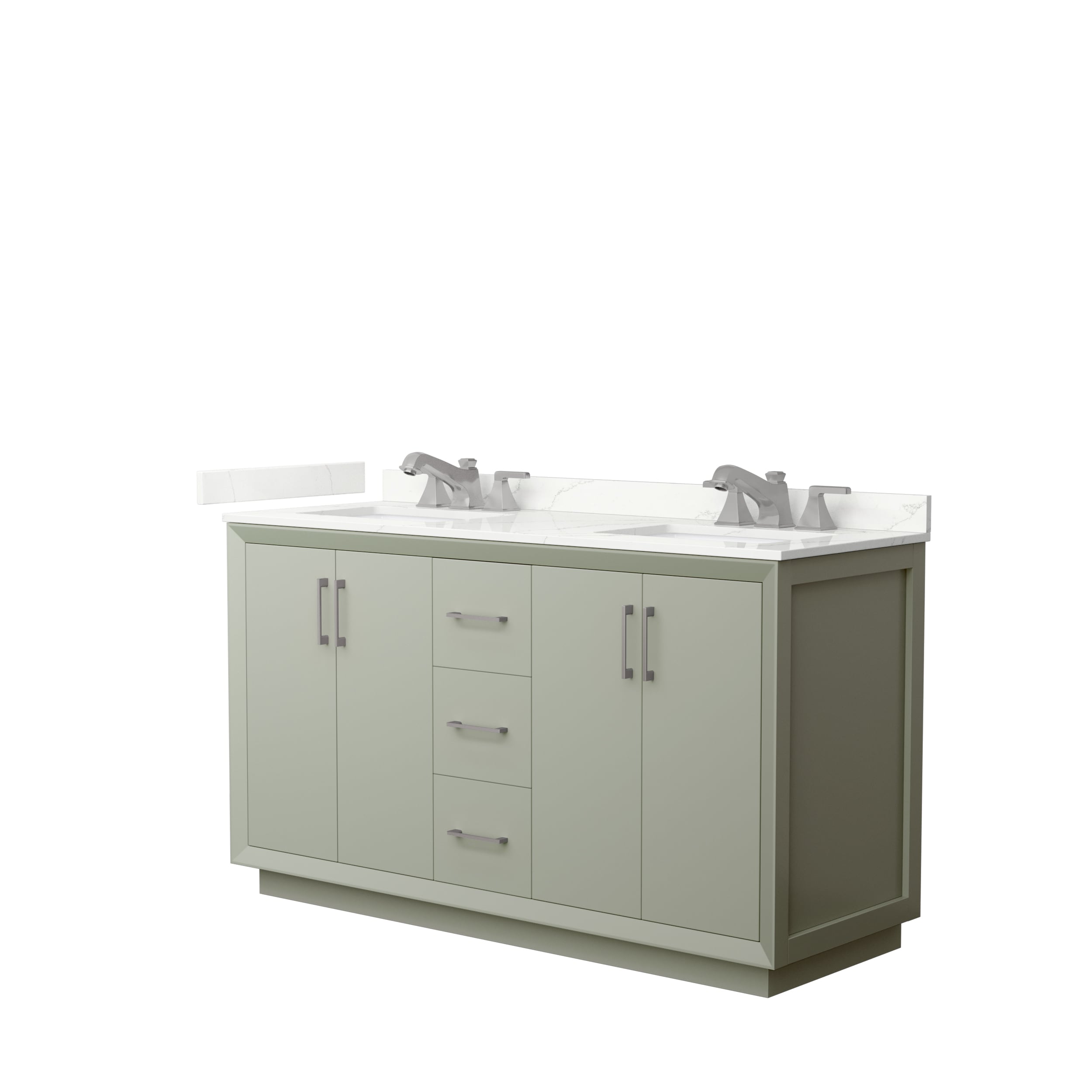 Wyndham Collection WCF414160DLGGTUS3MXX Strada 60-in Light Green Undermount Double Sink Bathroom Vanity with Giotto Quartz Top