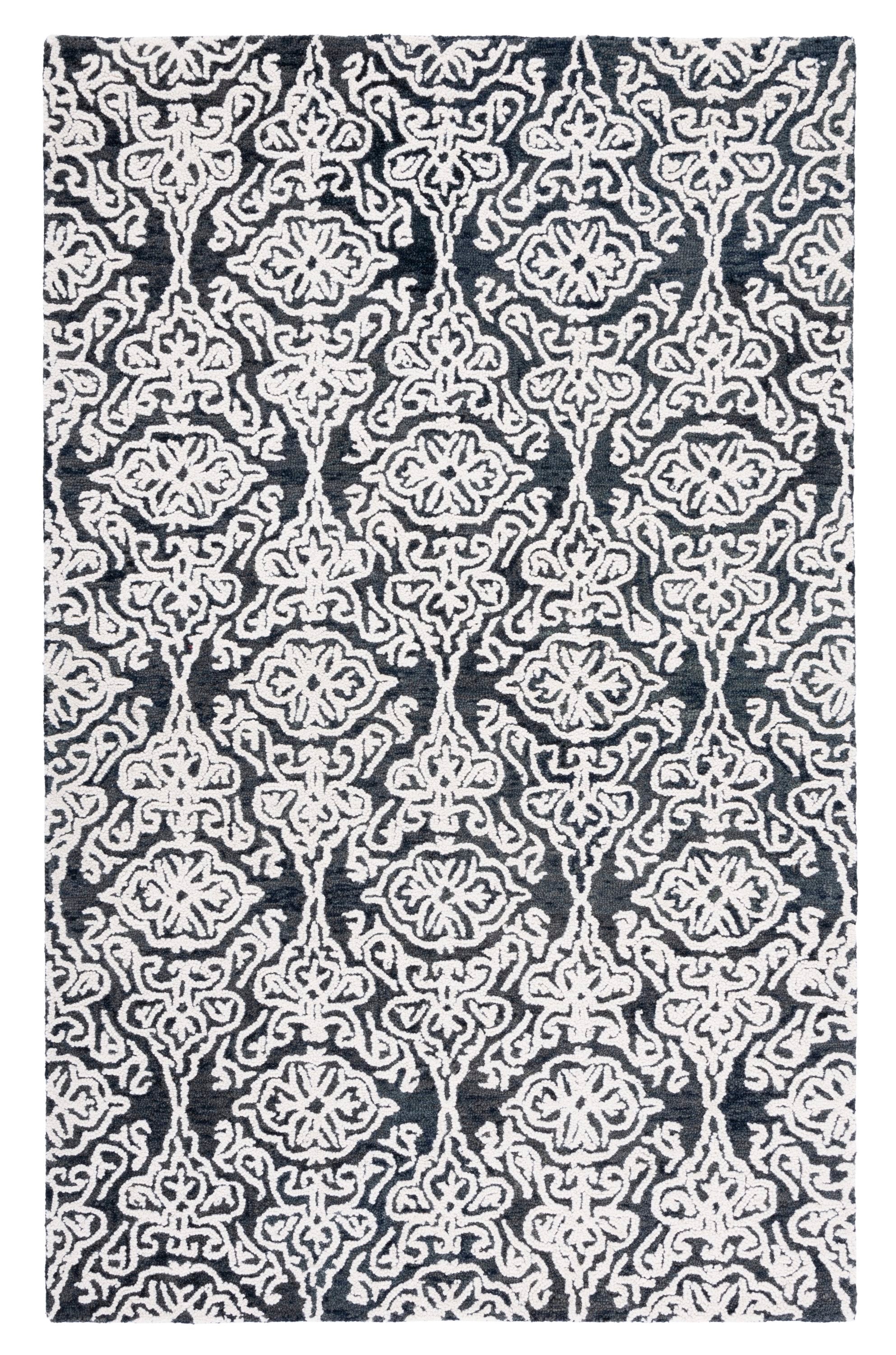 Safavieh BLM112Z-6 Blossom Mahalia 6 x 9 (ft) Tufted Wool Black/Ivory Rectangular Indoor Damask Farmhouse/Cottage Area rug