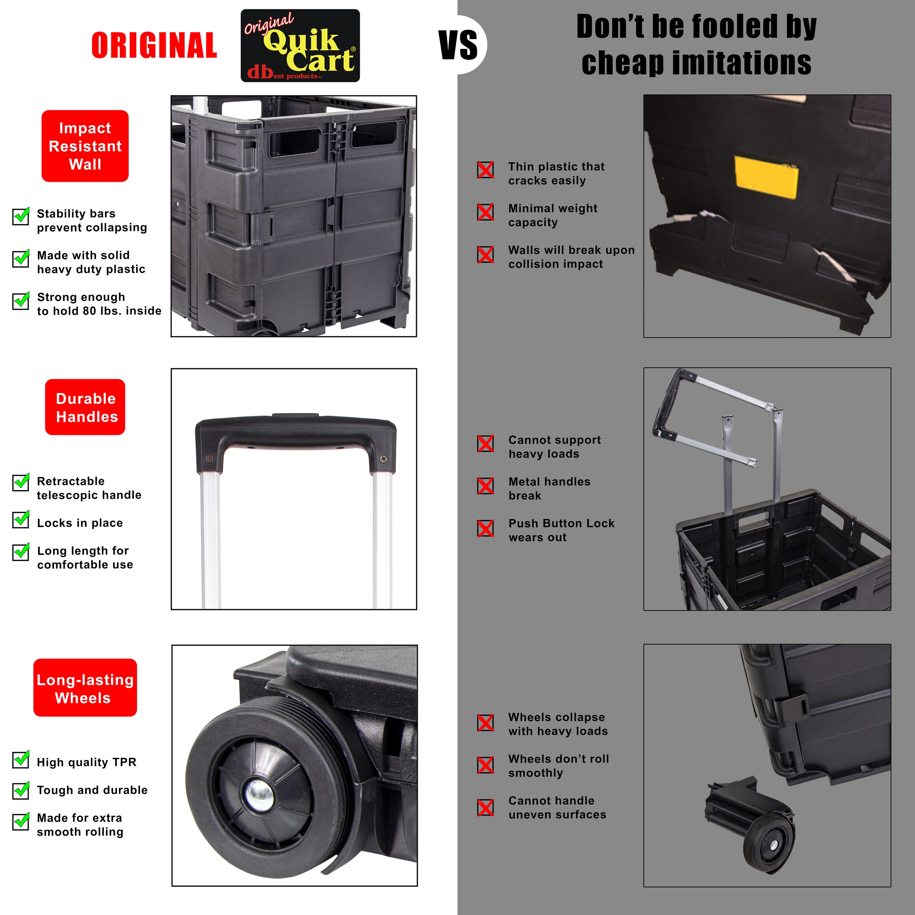 Black Collapsible Rolling Crate with Aluminum Handle