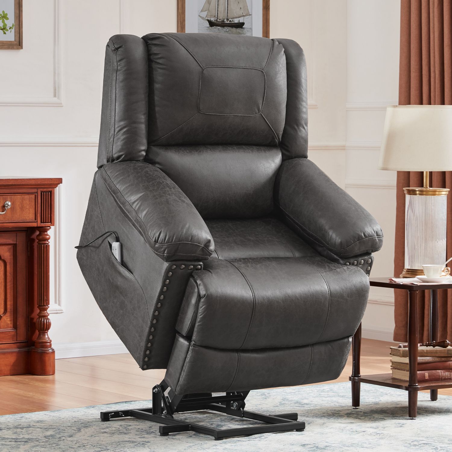 JASMODER SG000224AAA Gray Upholstered Tufted Recliner with Lift Assistance