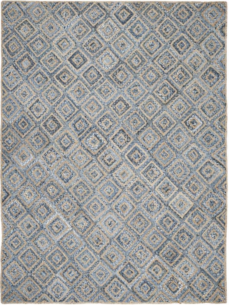 Handmade Natural Blue Geometric Wool 8' x 10' Area Rug