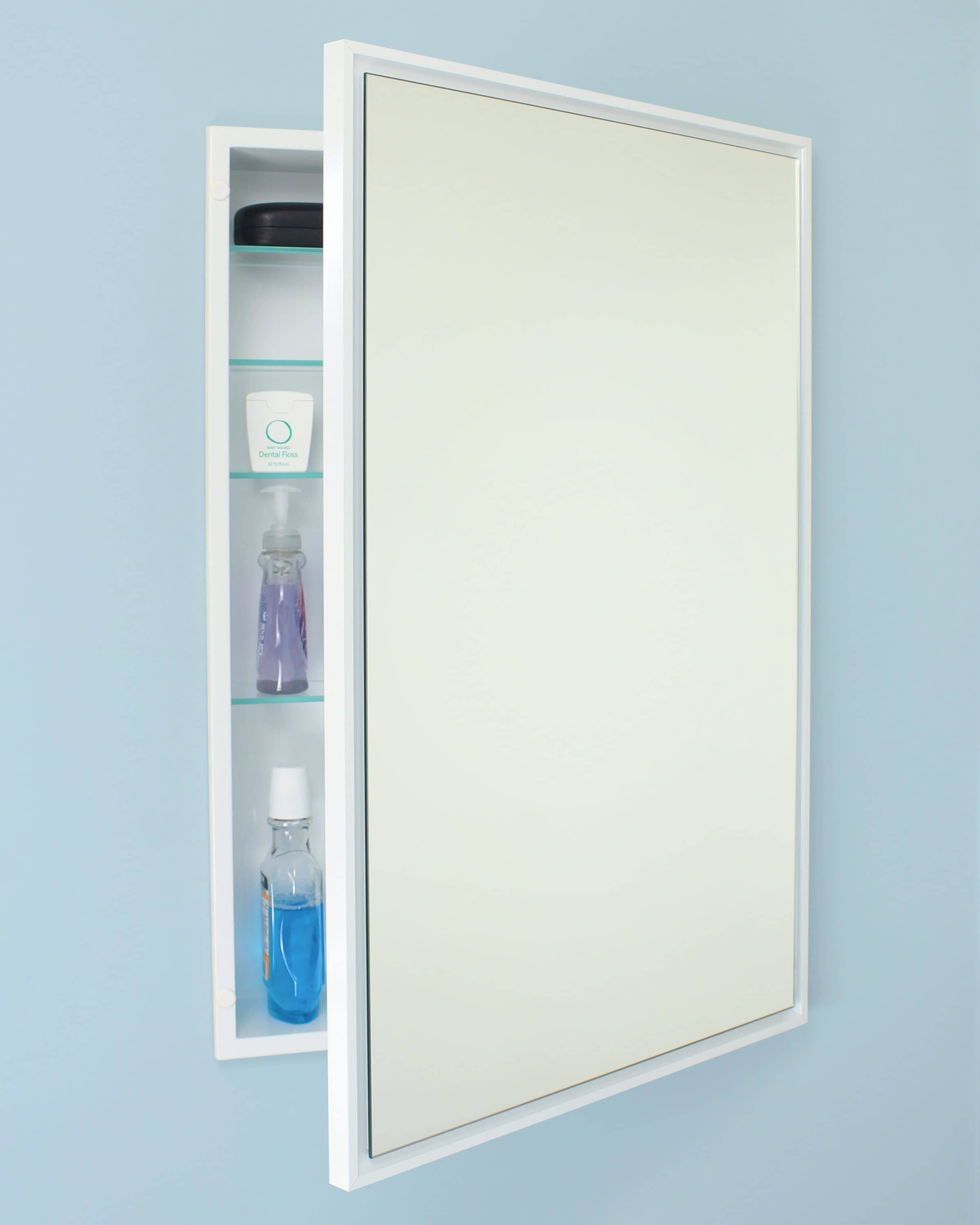 Fox Hollow Furnishings 20x30 Parker Metro Metal Framed Rectangle Recessed Bathroom Medicine Cabinet with Floating Mirror fits 18x28 in-Wall Opening - White