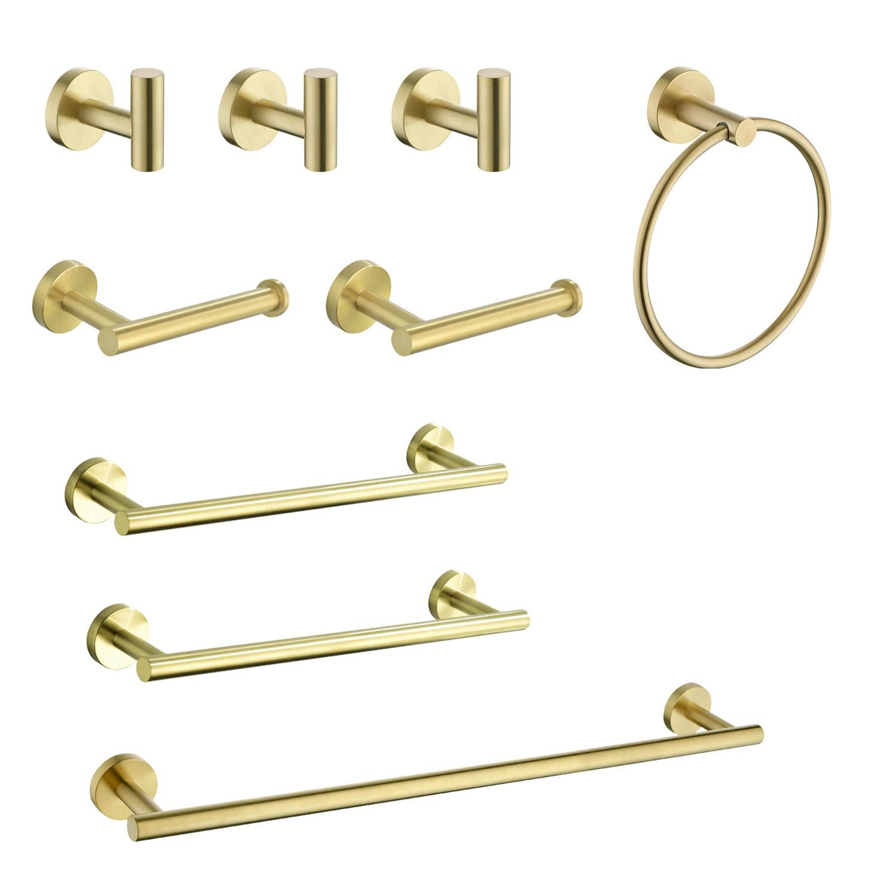 Bayfeve 9-Piece Brushed Gold Decorative Bathroom Hardware Set  (Towel Bar and Towel Ring and Toilet Paper Holders and Towel Hooks Included)
