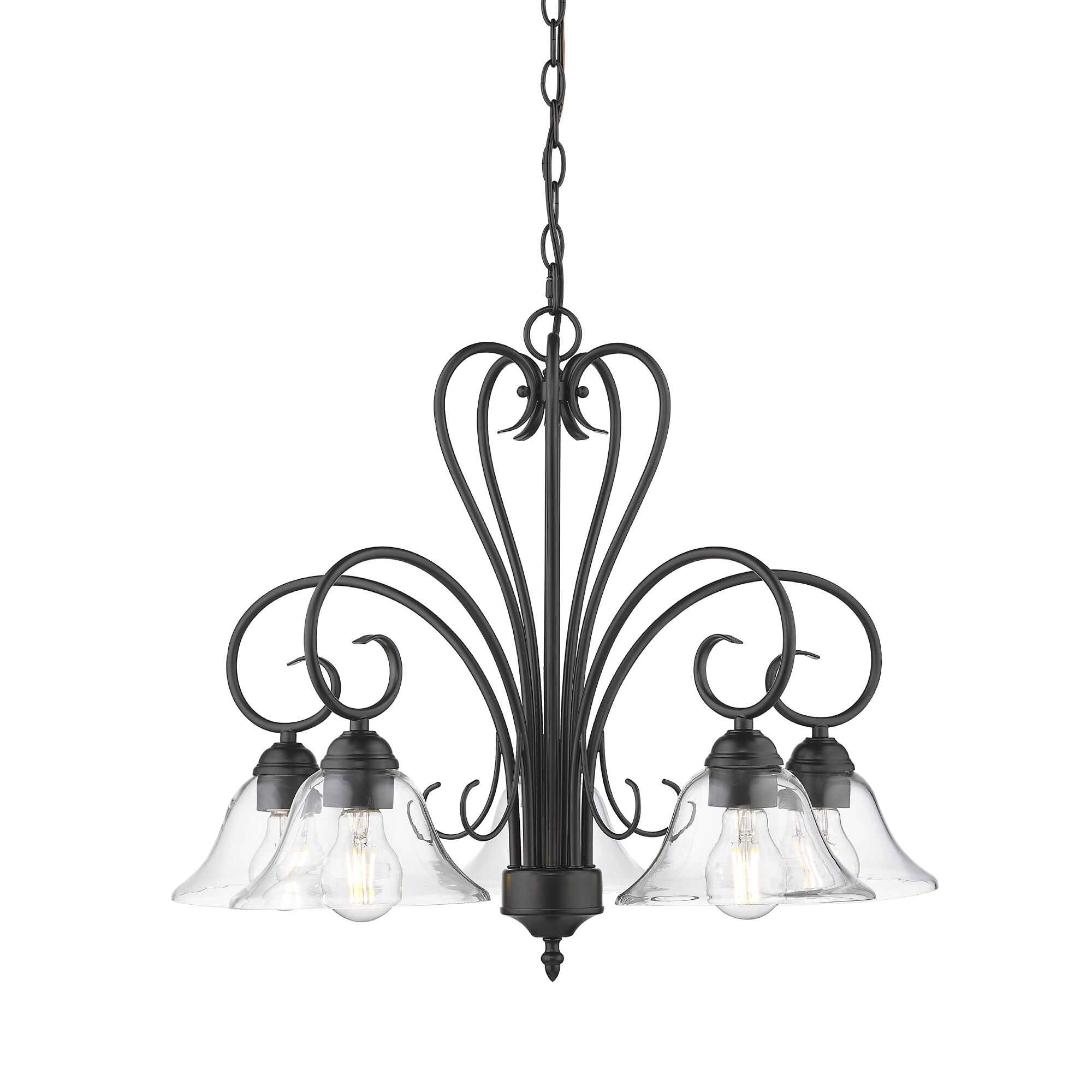 Homestead Transitional 5-Light Chandelier in Matte Black with Clear Glass