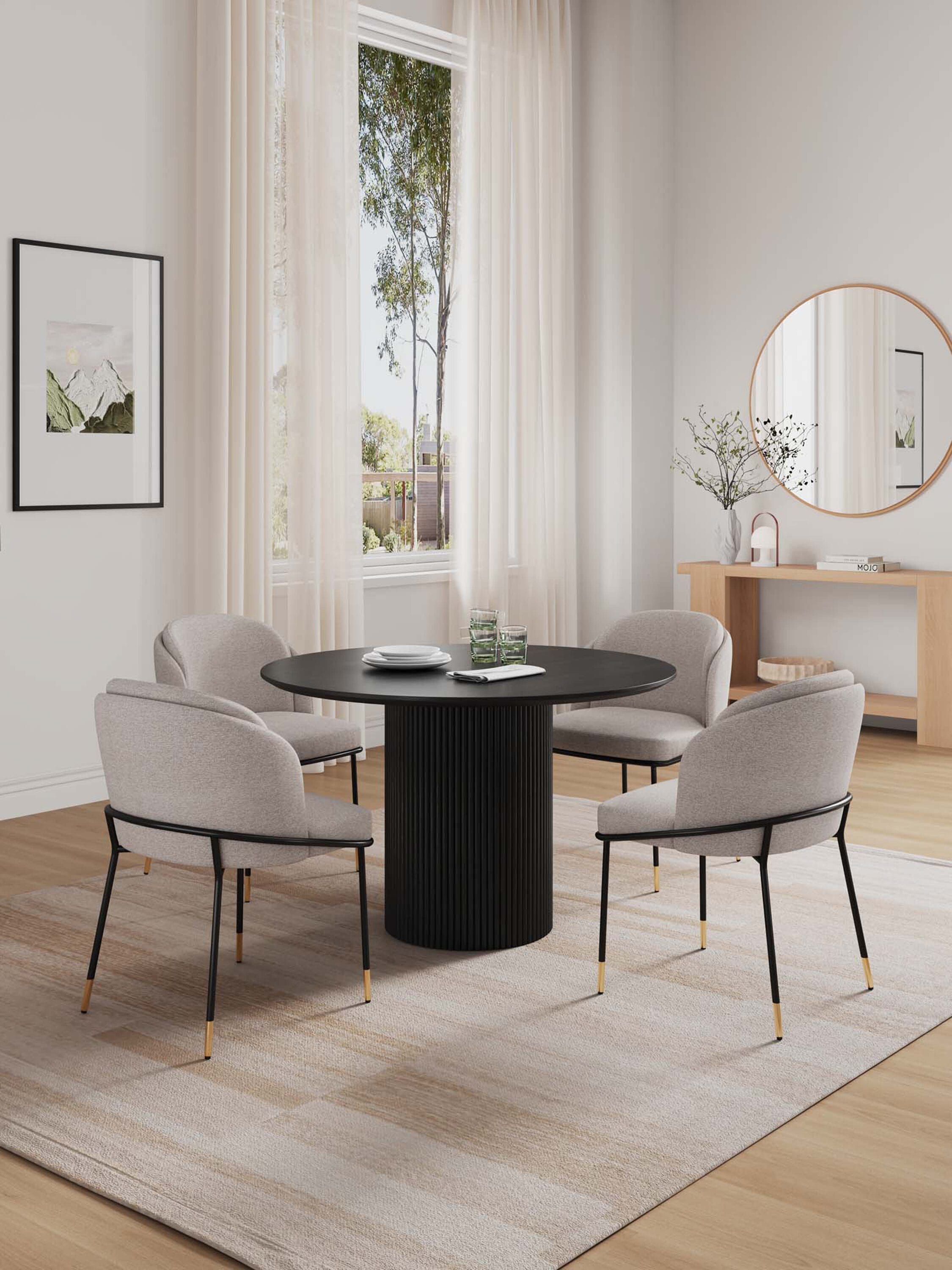 Manhattan Comfort 4-DT03DC052-WT Black and Wheat Contemporary/Modern Dining Room Set with Round Table ( Seats 4 )