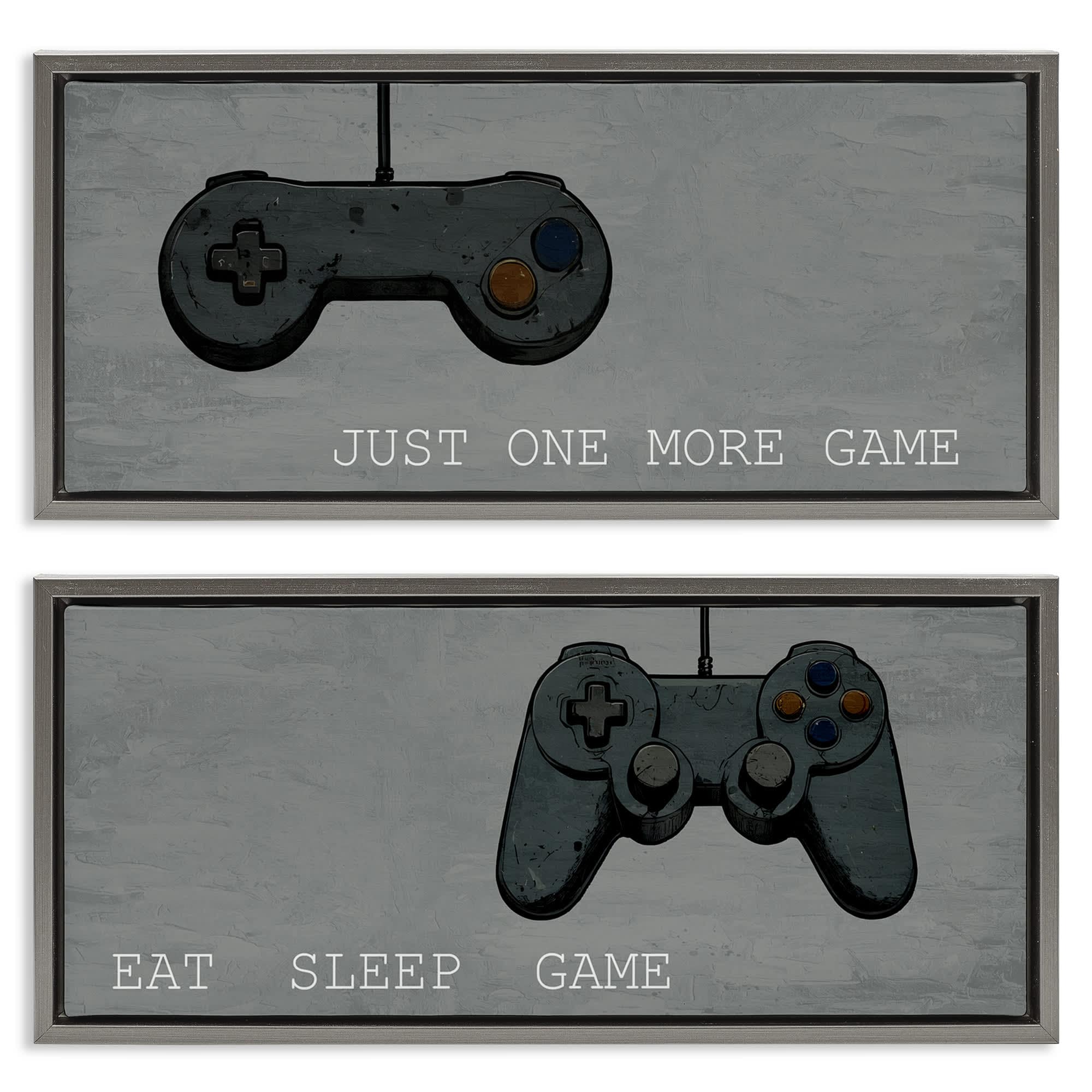 Stupell Industries B2-805-FFL-2PC-13X30 Gamer Phrases on Grey 2pc Floating Frame Set design by Kim Allen