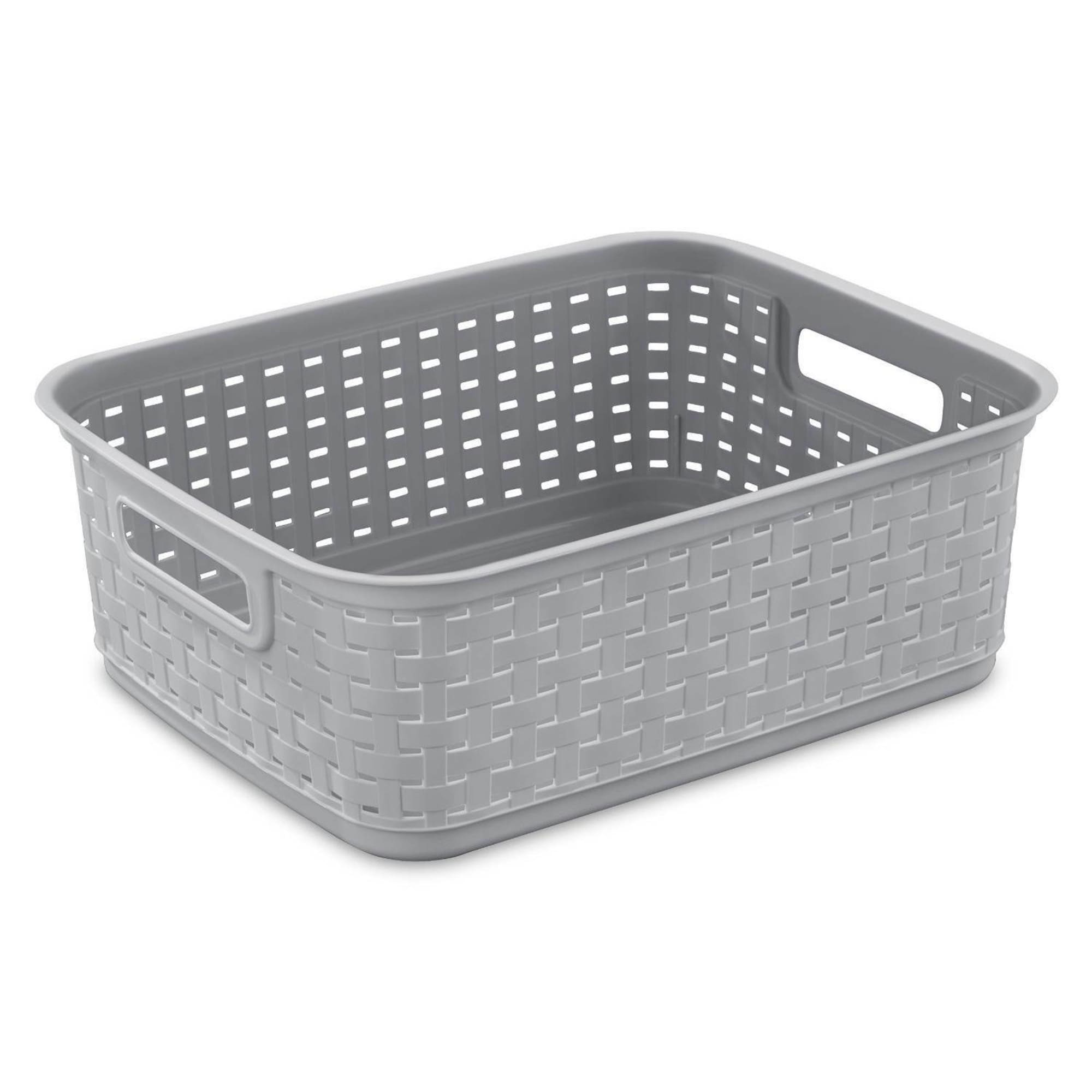 Rumbeast 5 Pack Plastic Storage Boxes, White Storage Baskets Home Tidy Open  Storage Bins with Handles, Rectangular Storage Basket for Kitchen