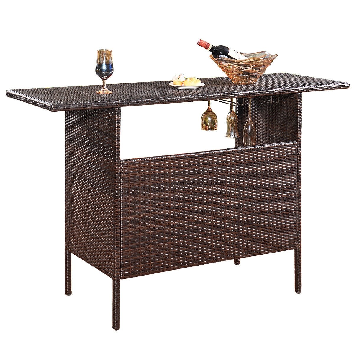 CASAINC Rectangle Rattan Outdoor Bar Height Table 18.5-in W x 55.1-in L