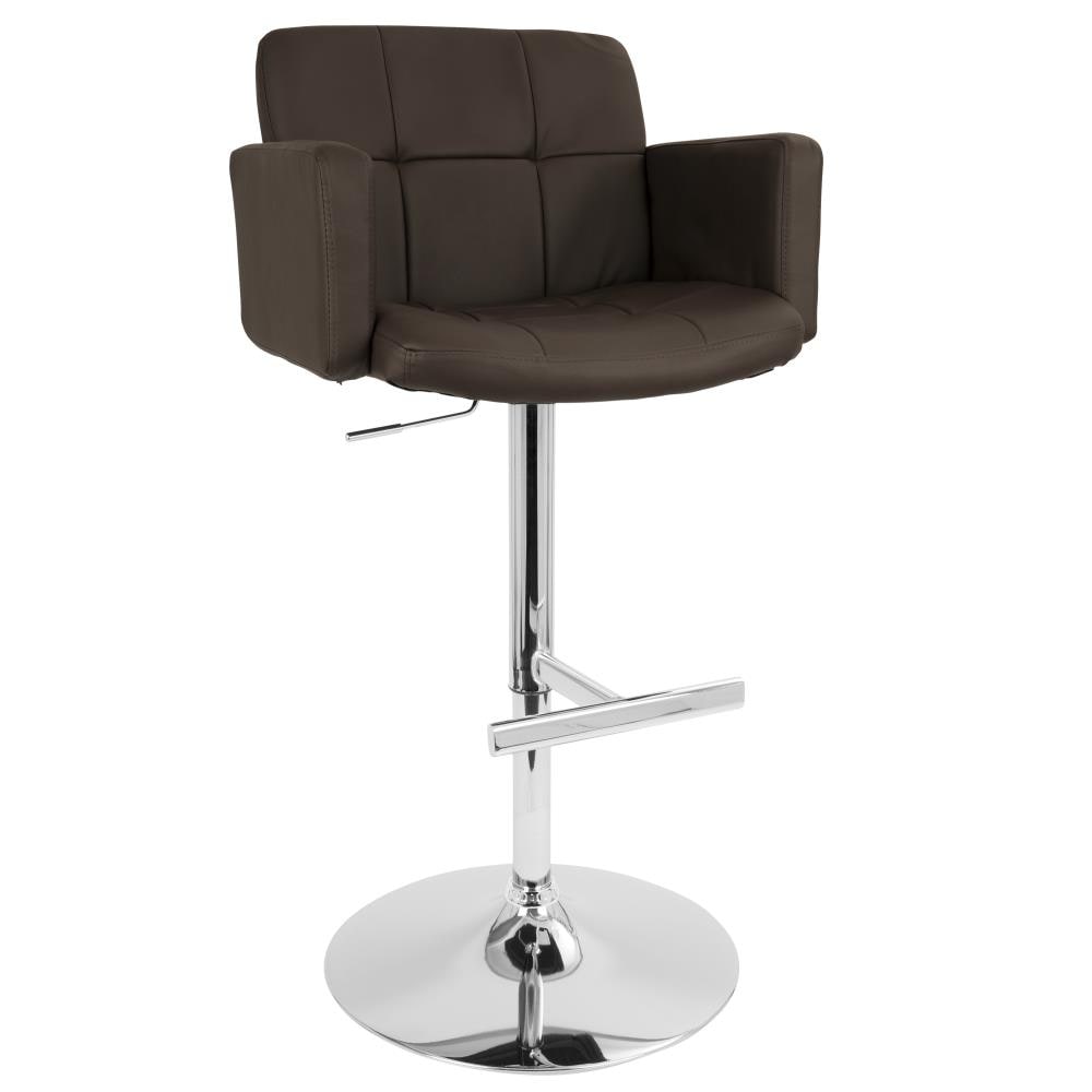LumiSource BS-TW-STOUT BN Stout Brown 45-in H Bar height Upholstered Swivel Metal Bar Stool with Arms