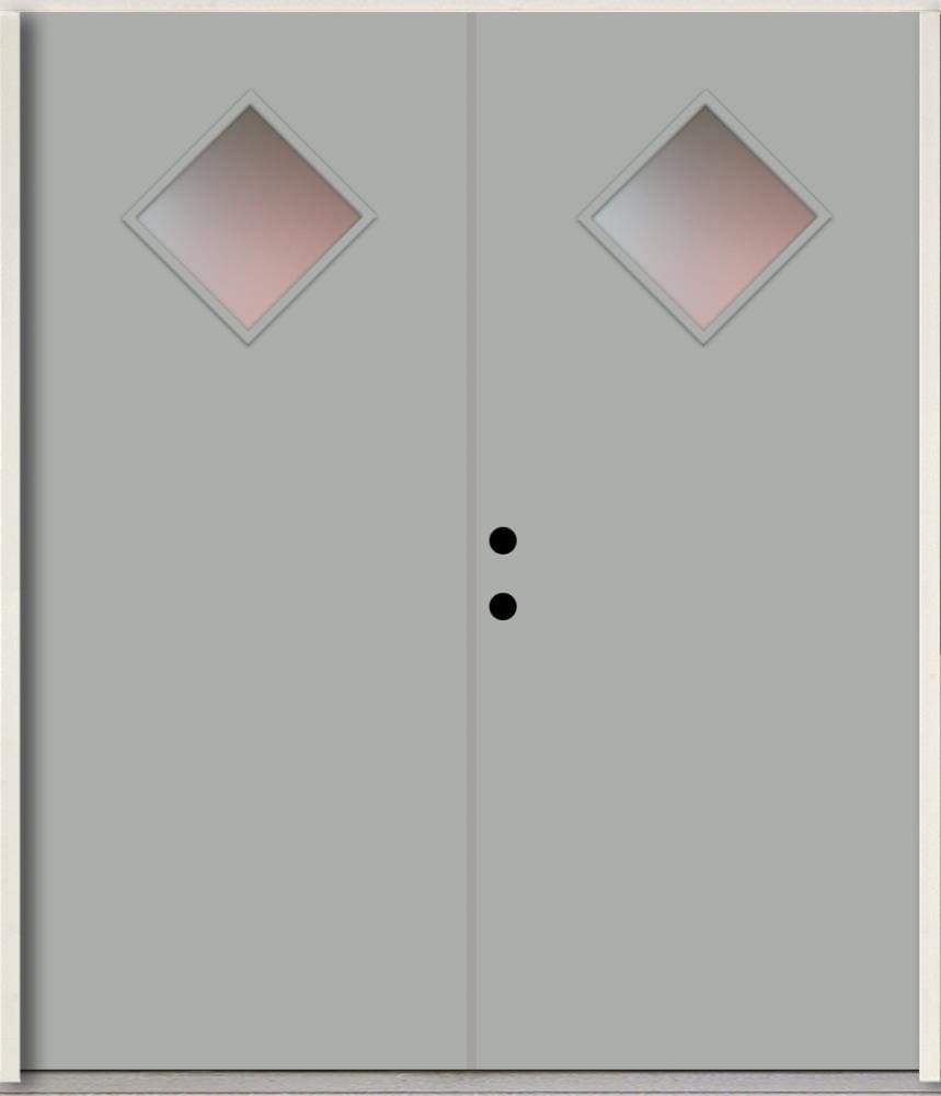RELIABILT LO1067373 Spotlights 64-in x 80-in x Fiberglass 1/4 lite Right-hand inswing Infinity Gray Paint Painted Prehung Double Front Door Insulating core