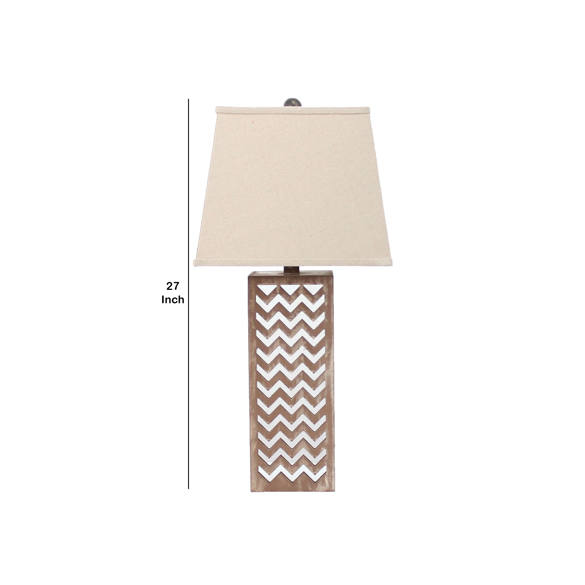 Benzara 27 In Silver Brown Led Table Lamp With Fabric Shade In The Table Lamps Department At 7657