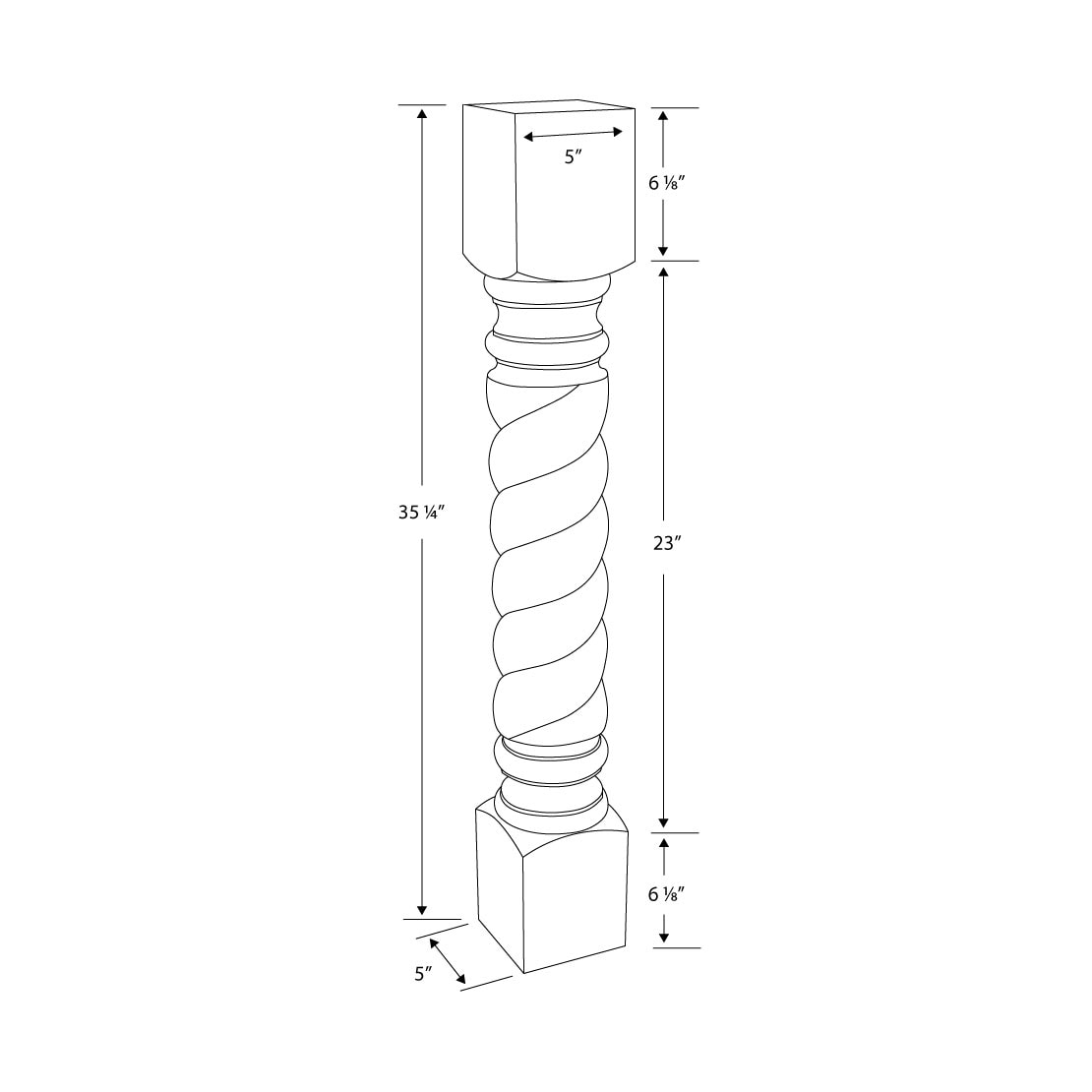 35.25" Unfinished Maple Rope Kitchen Island Leg