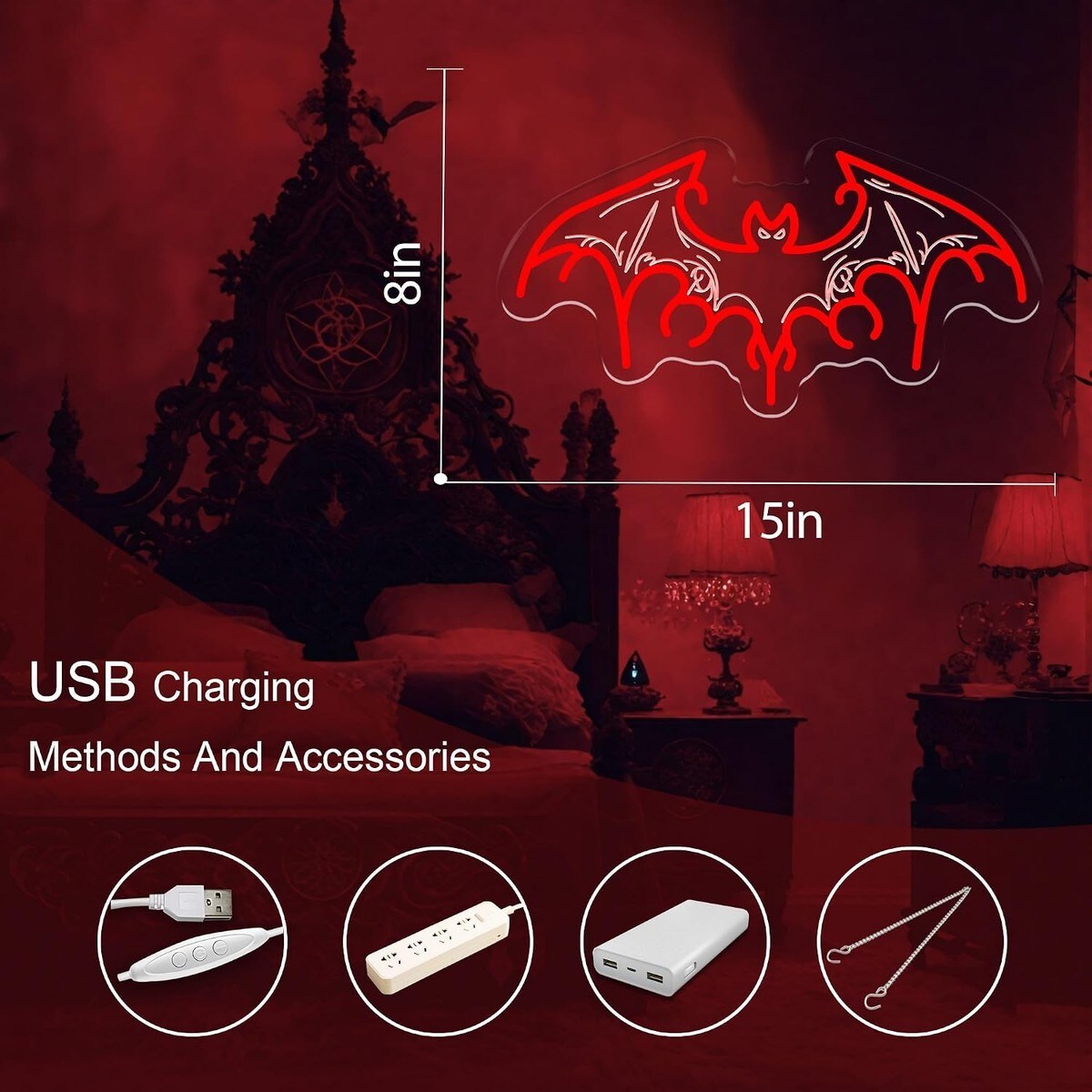 Pacrigo 2 Pack Bat Neon Sign LED Wall Art for Gothic Halloween Decor ...