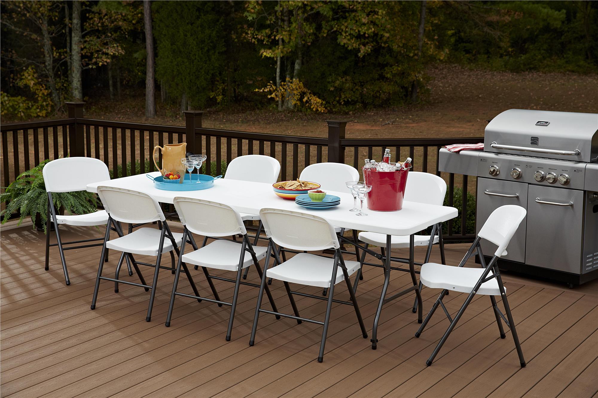 White Speckle Plastic Folding Chairs with Black Steel Legs, 4-Pack