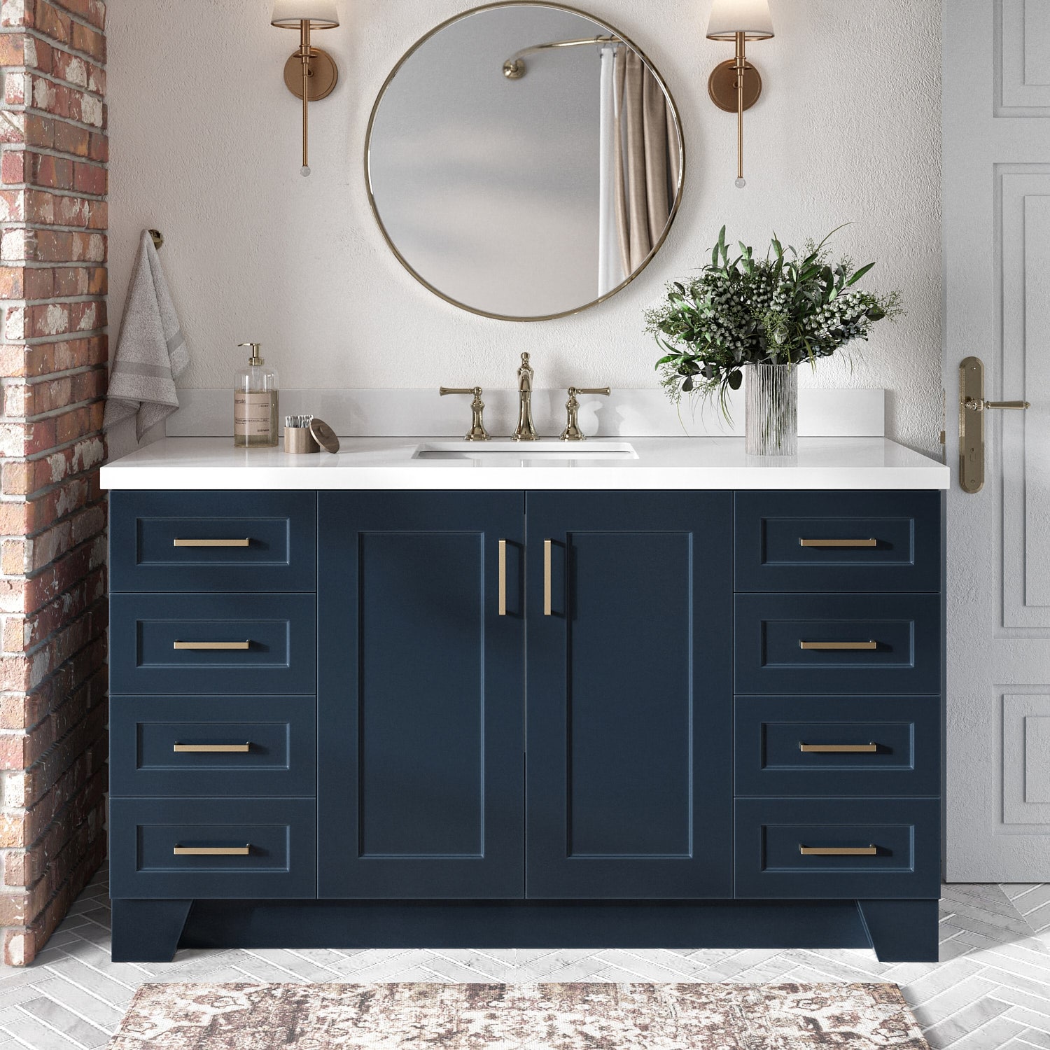 ARIEL Q061SWQRVOMNB Taylor 61-in Midnight Blue Undermount Single sink Bathroom Vanity with Pure White Quartz Quartz Top