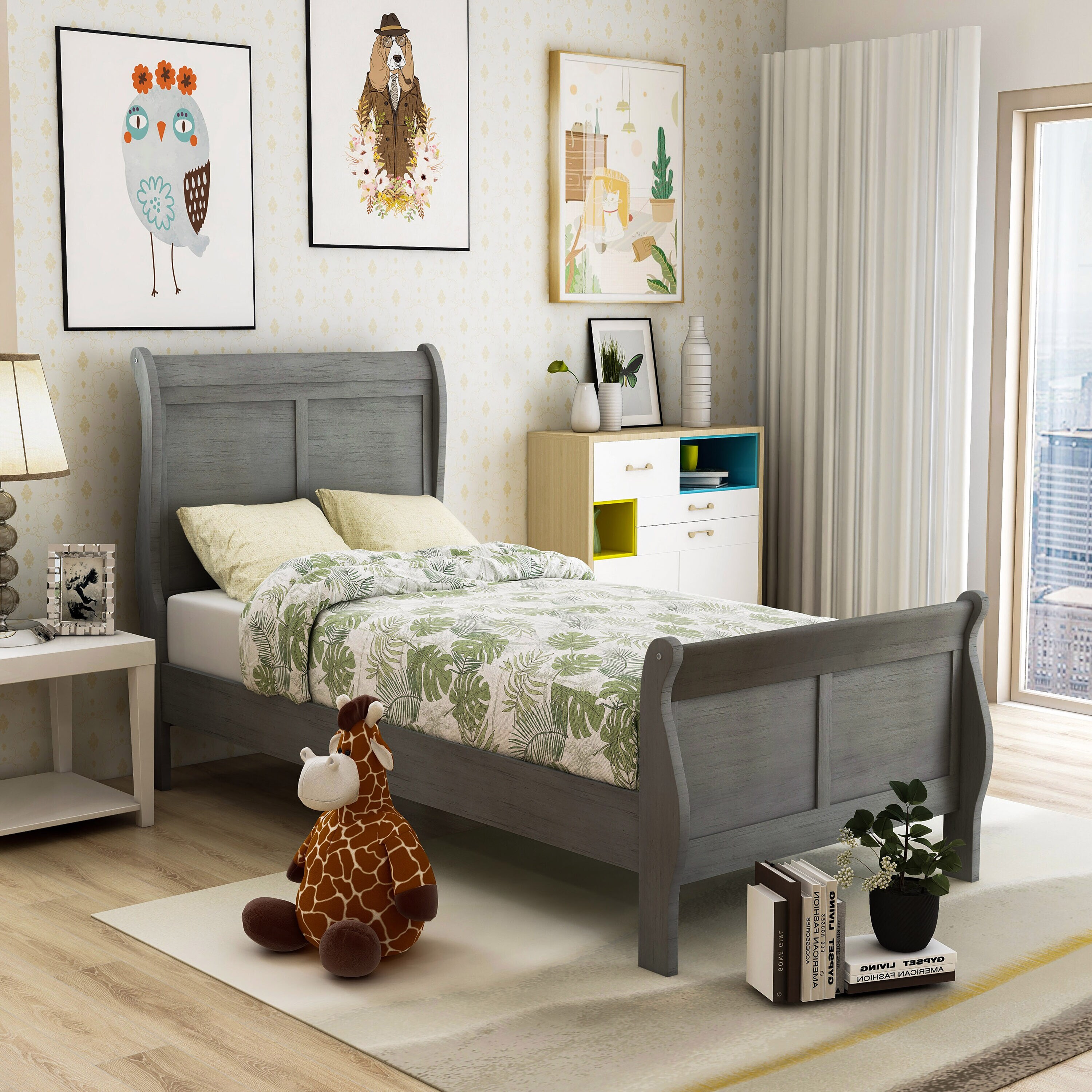 Furniture of America IDF-N7866GY-T Burkhart Gray Twin Wood Panel Bed